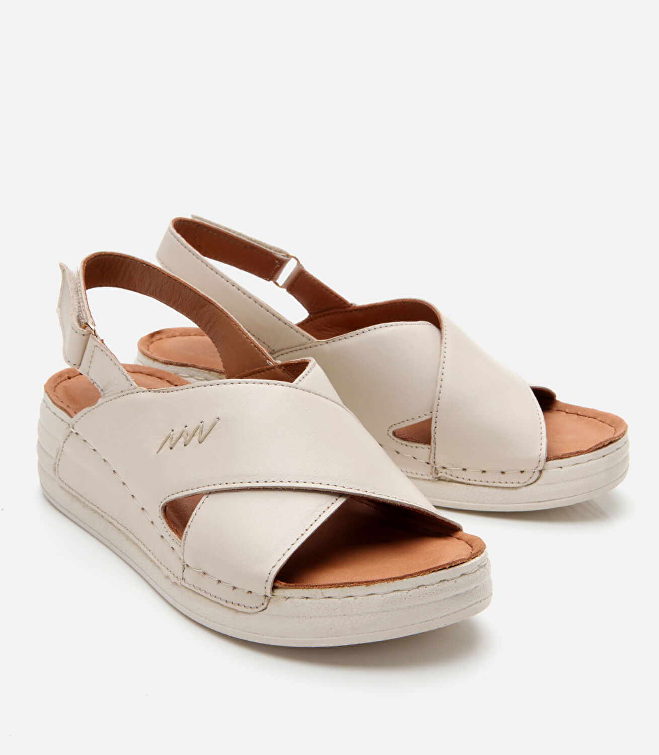 Kadın Deri Bej Ayarlanabilir Comfort Sandalet