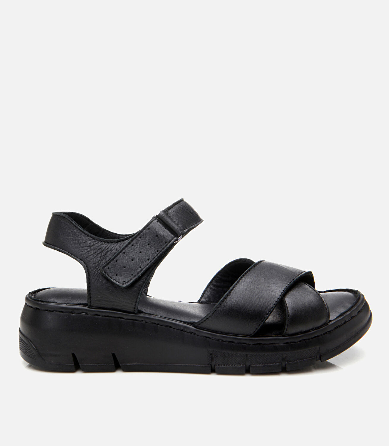 Kadın Deri Siyah Ayarlanabilir Comfort Sandalet