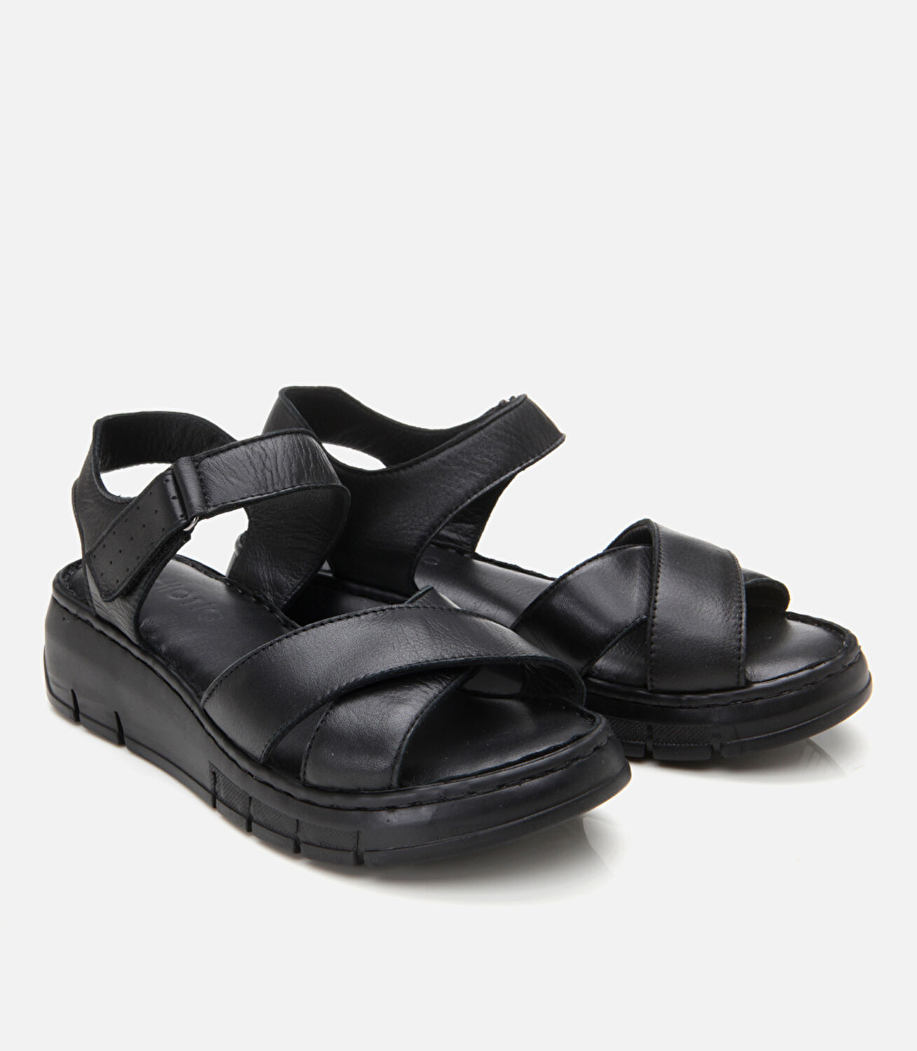 Kadın Deri Siyah Ayarlanabilir Comfort Sandalet