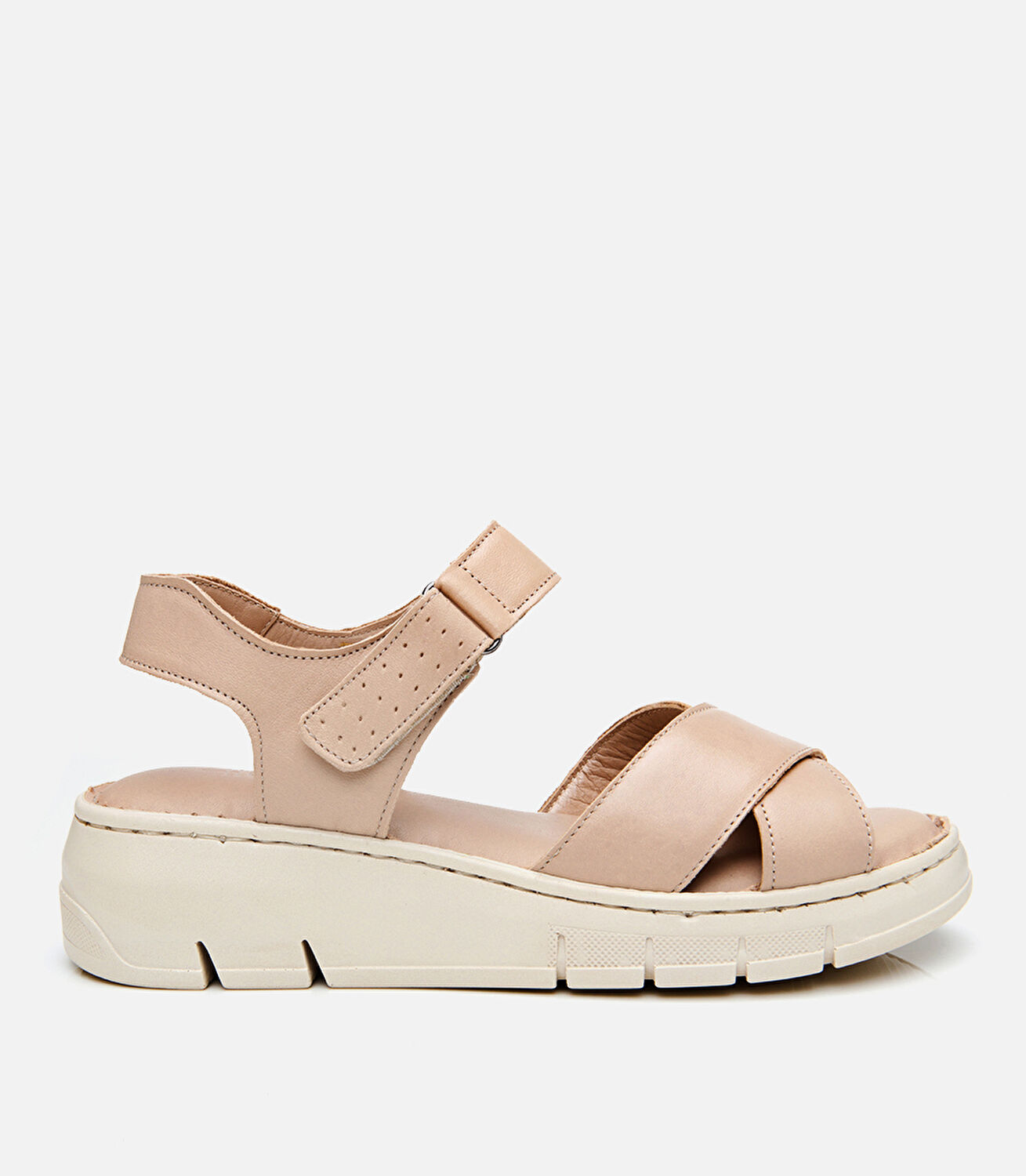 Kadın Deri Bej Ayarlanabilir Comfort Sandalet