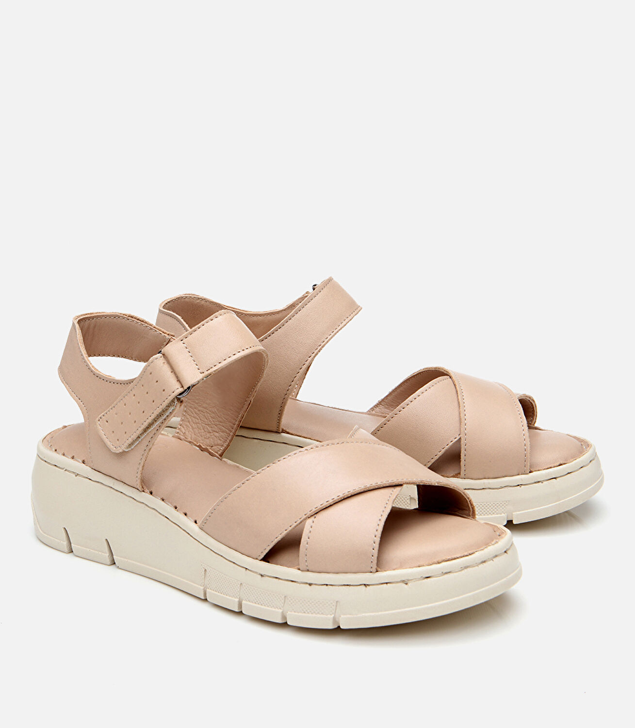Kadın Deri Bej Ayarlanabilir Comfort Sandalet