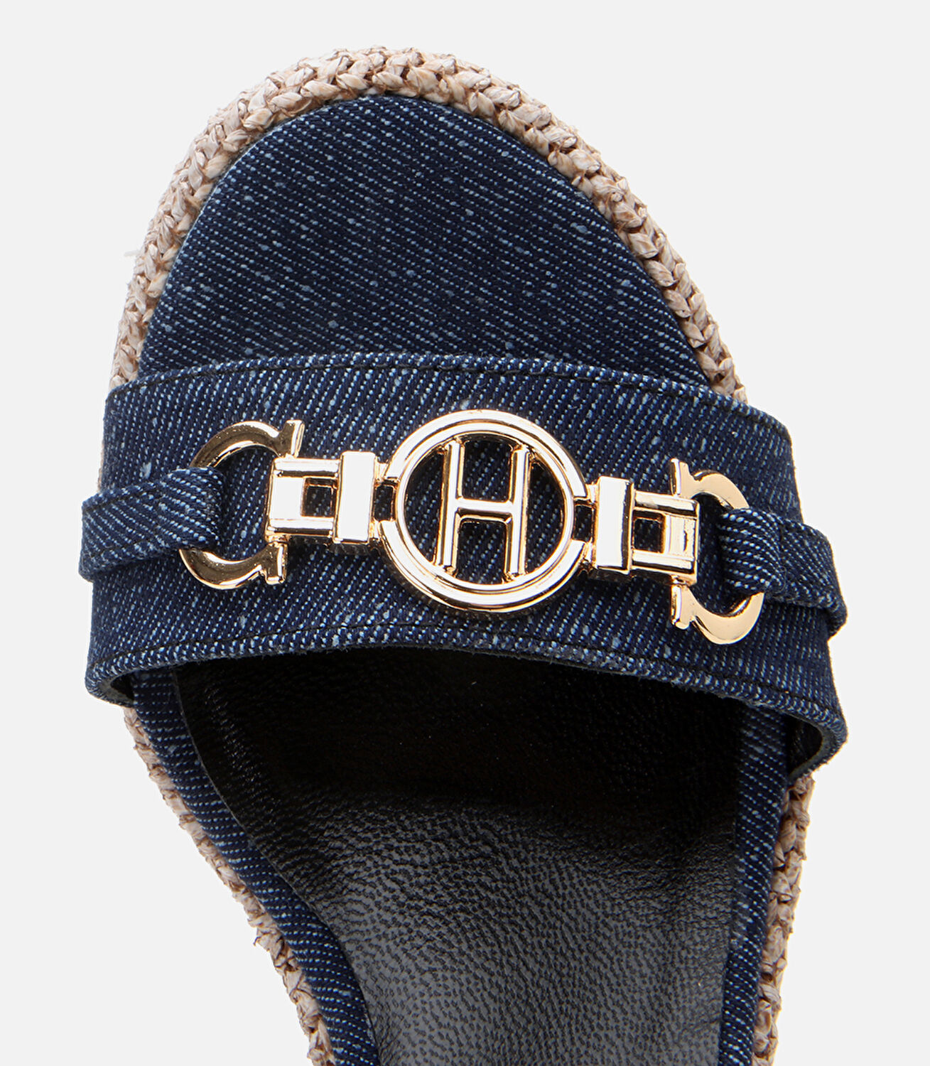 Kadın Mavi Denim Hasır Detaylı Dolgu Topuklu Sandalet