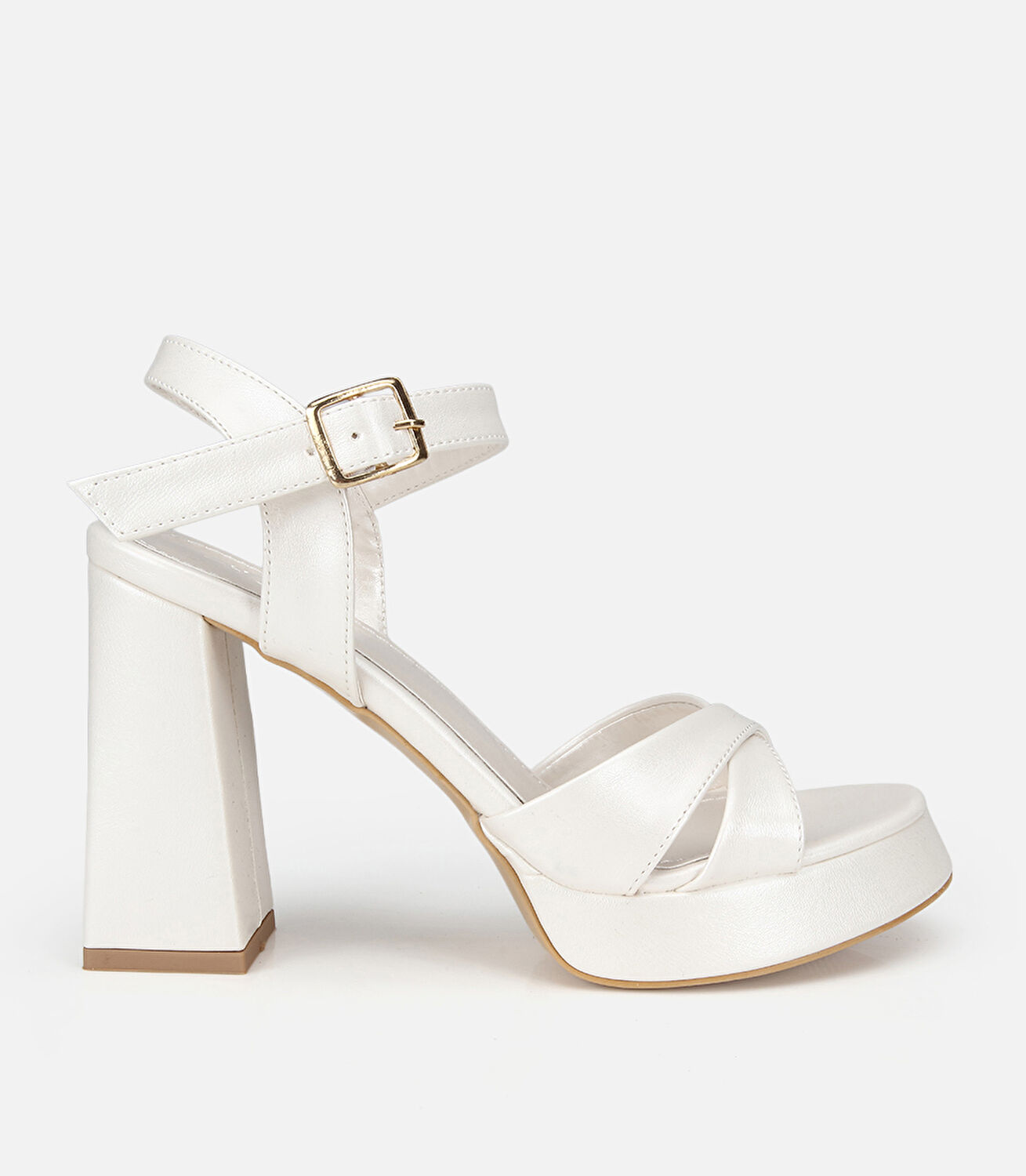 Kadın Beyaz Bantlı Kalın Tabanlı Topuklu Sandalet