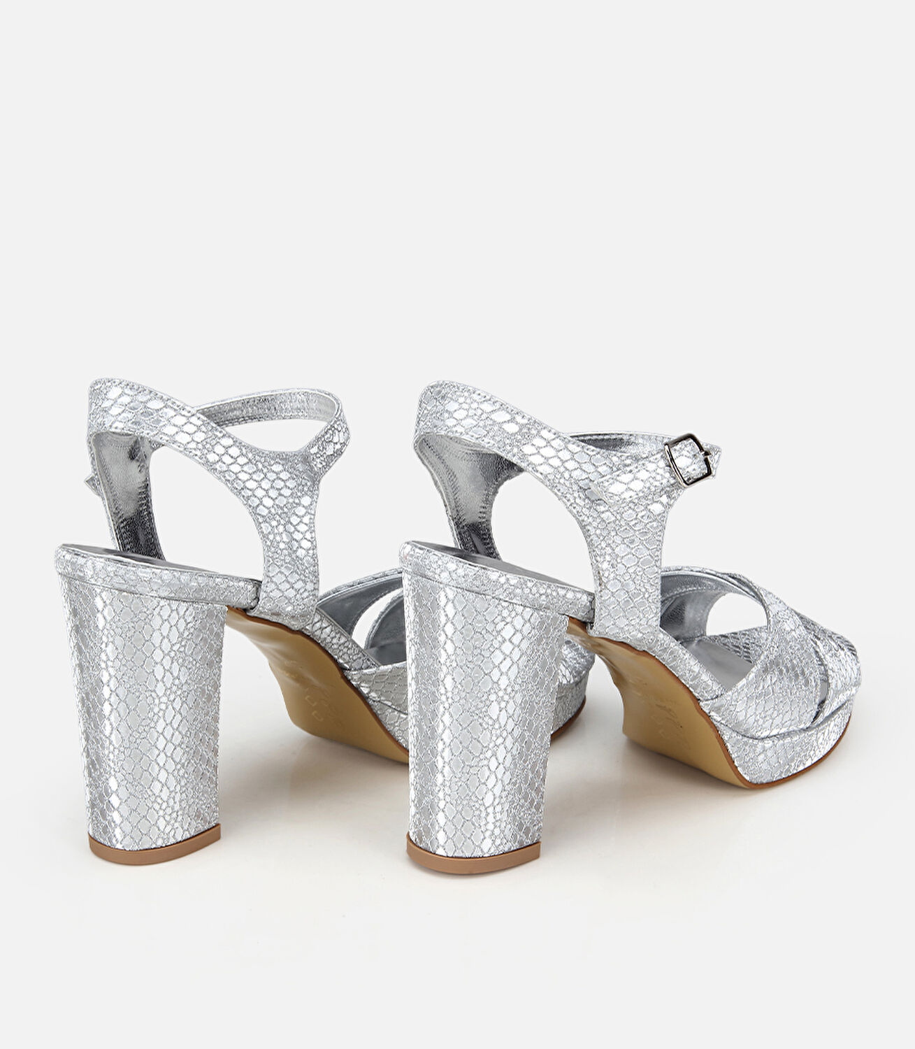 Kadın Saten Metalik Lame Yüksek Topuklu Sandalet