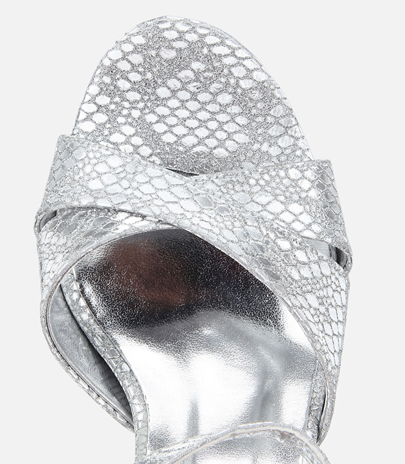 Kadın Saten Metalik Lame Yüksek Topuklu Sandalet