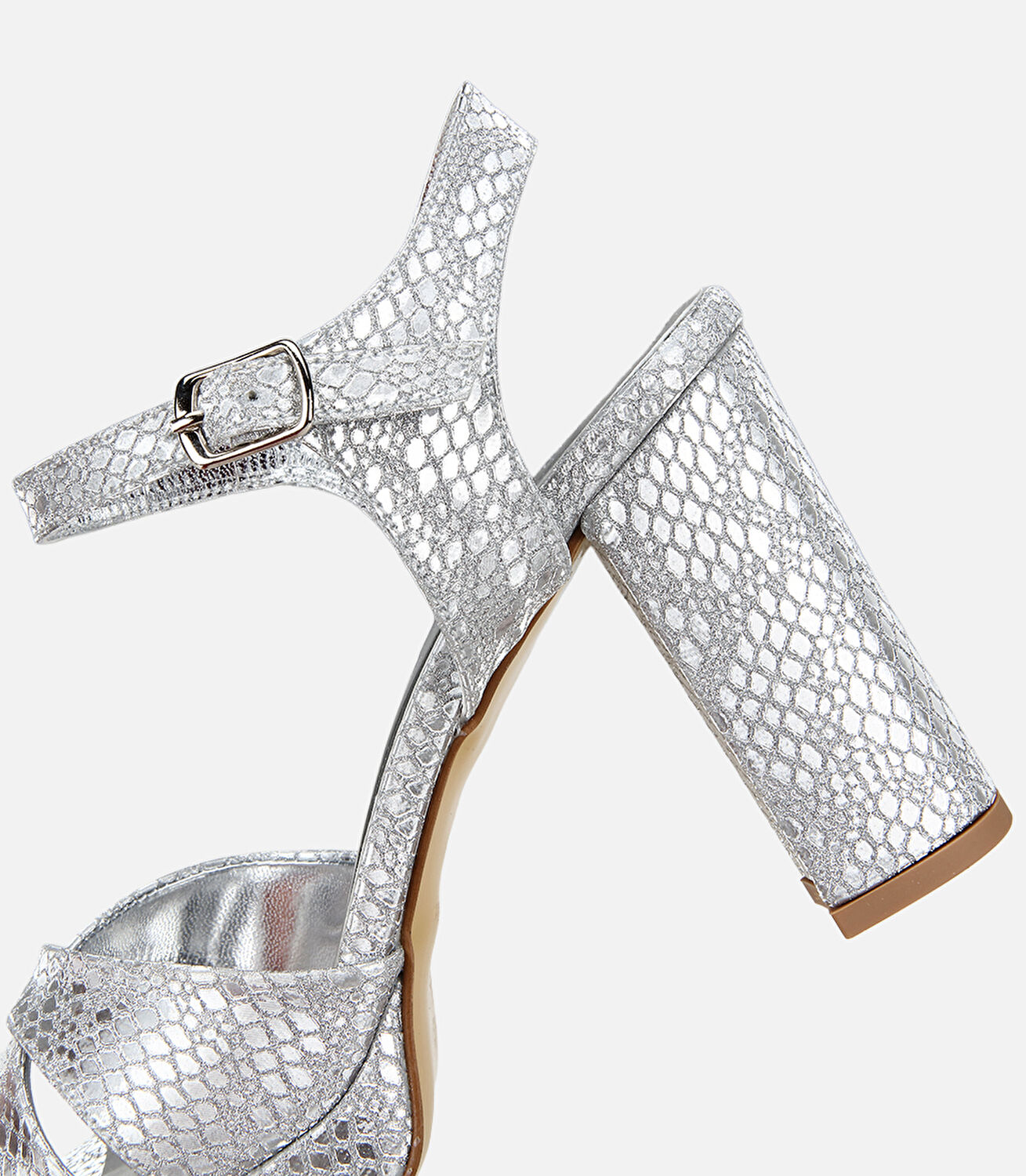 Kadın Saten Metalik Lame Yüksek Topuklu Sandalet