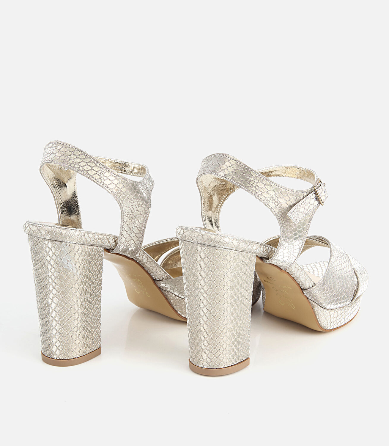 Kadın Saten Metalik Gold Yüksek Topuklu Sandalet
