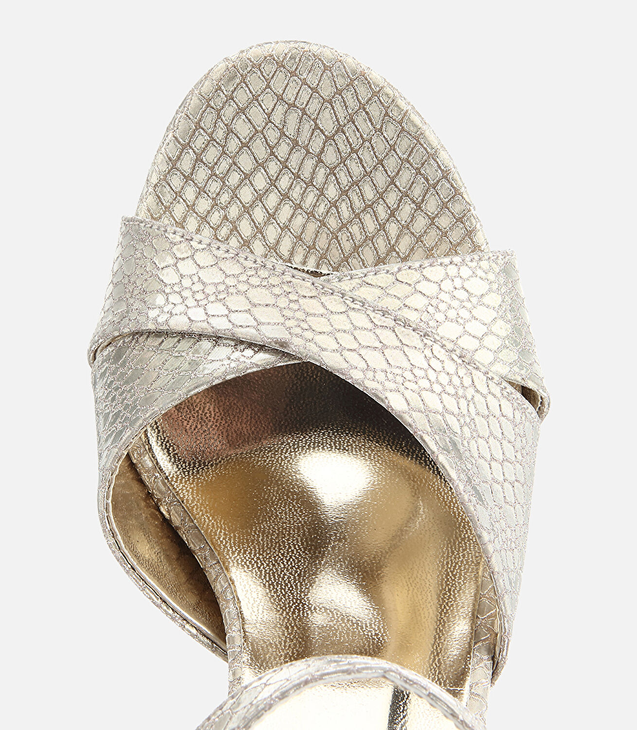 Kadın Saten Metalik Gold Yüksek Topuklu Sandalet