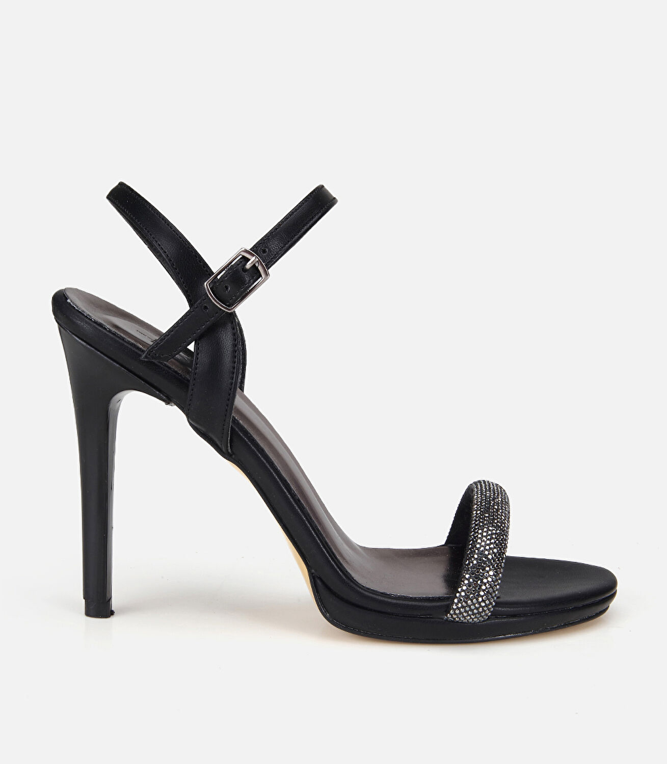 Kadın Siyah Taşlı Tek Bantlı İnce Topuklu Sandalet