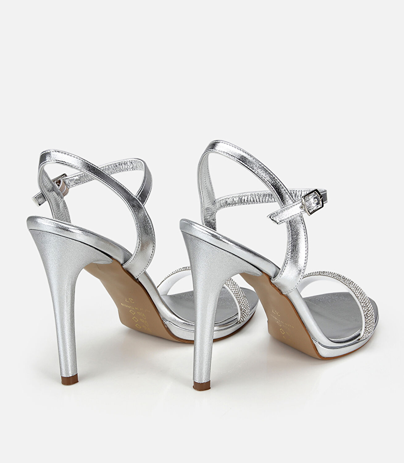 Kadın Lame Taş Detaylı İnce Topuklu Sandalet