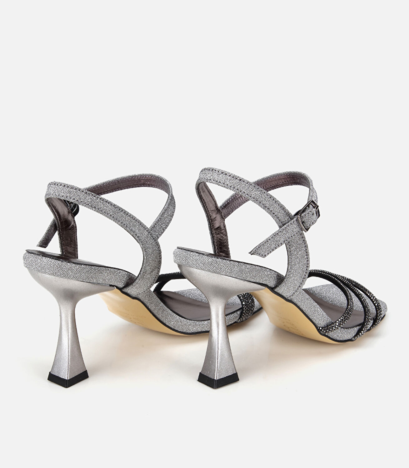 Kadın Gri Taş Detaylı Topuklu Sandalet