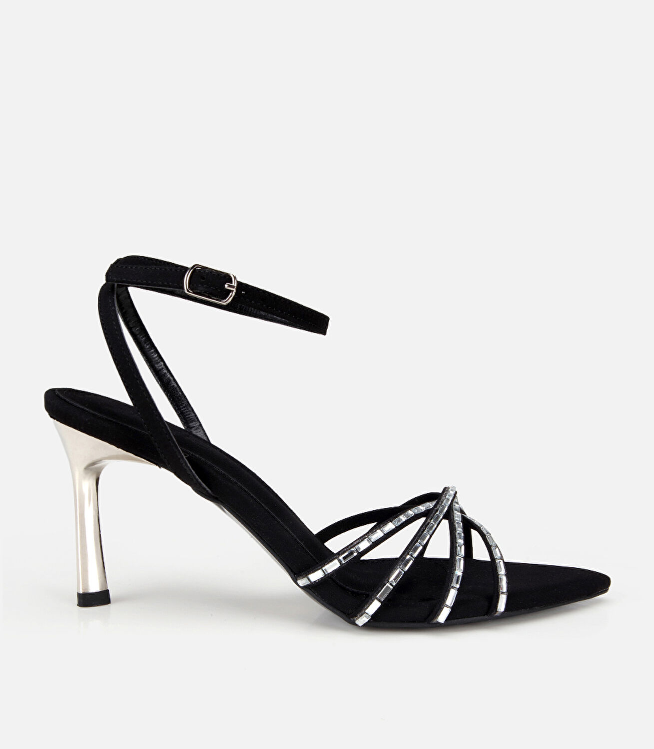 Kadın Siyah Gold Detaylı Bilekten Bağlamalı Topuklu Sandalet