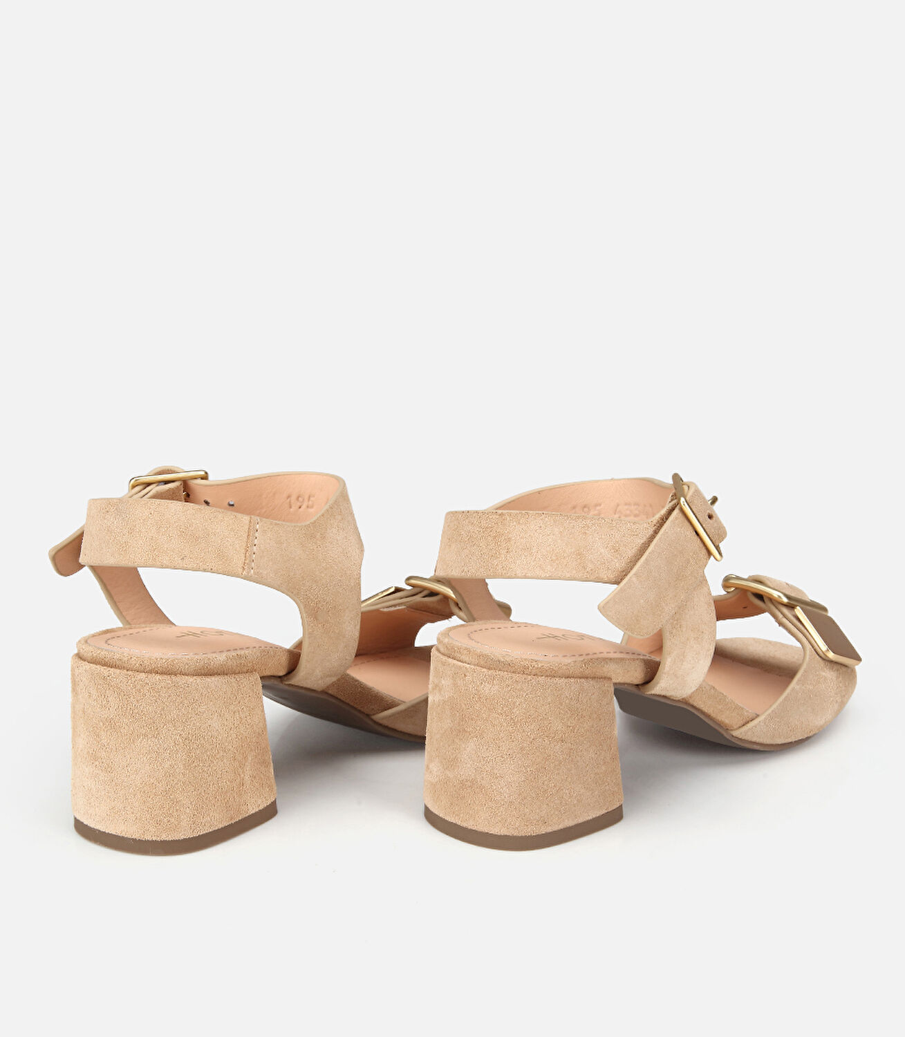 Kadın Süet Deri Bej Gold Detaylı Bantlı Topuklu Sandalet