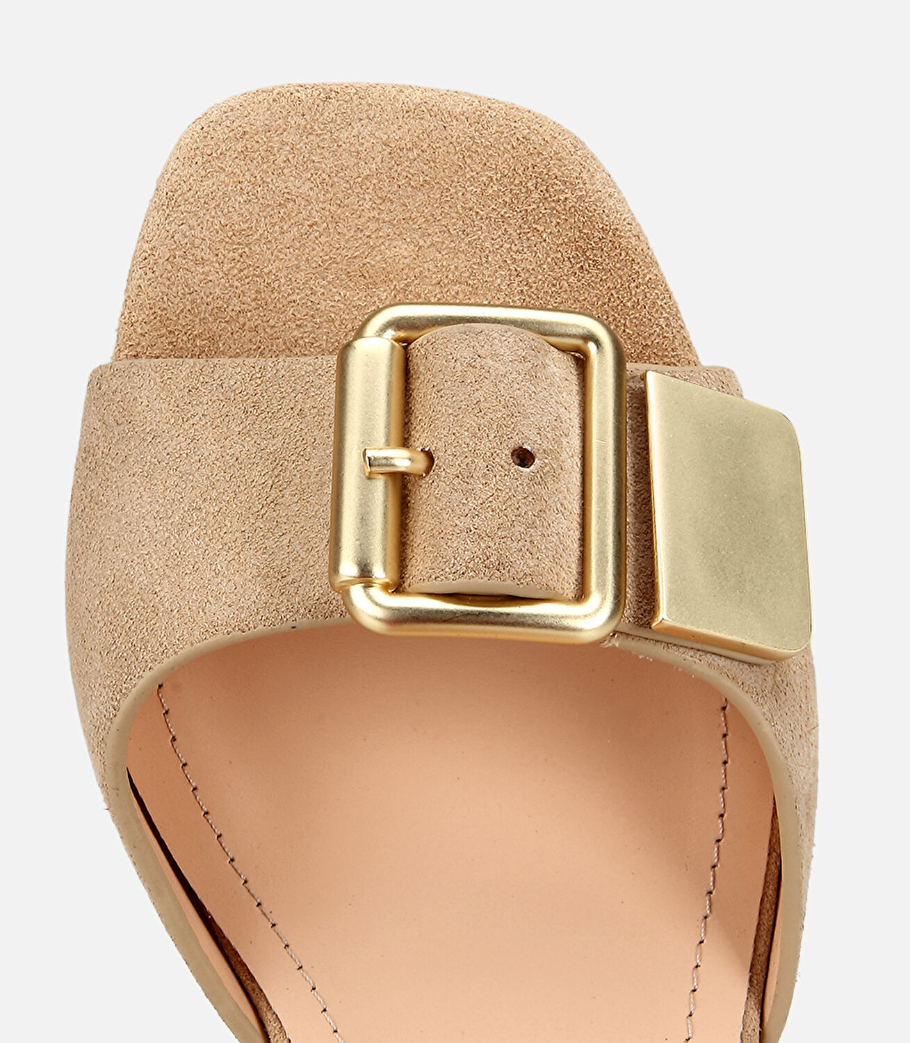 Kadın Süet Deri Bej Gold Detaylı Bantlı Topuklu Sandalet