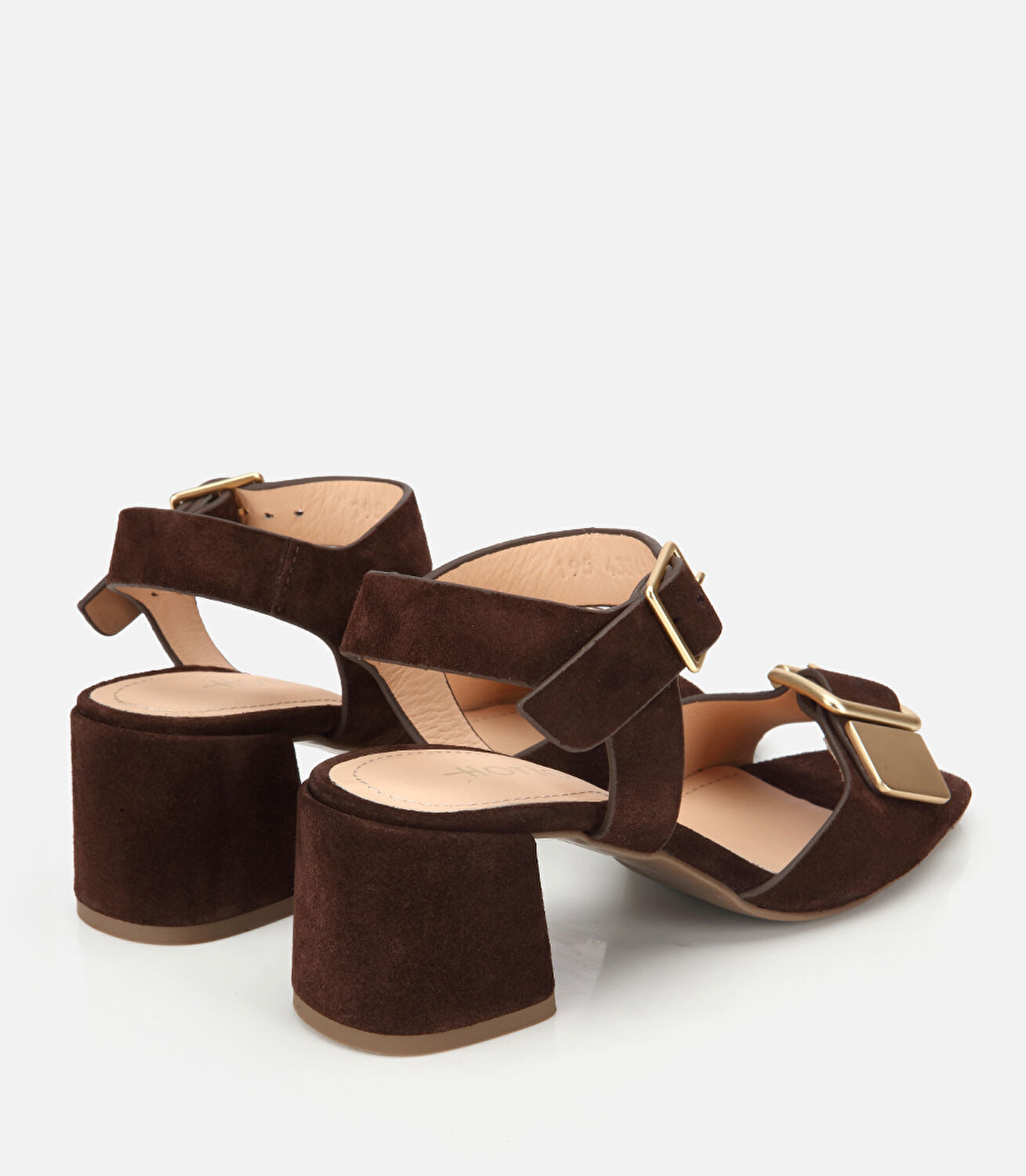 Kadın Süet Deri Kahverengi Gold Detaylı Bantlı Topuklu Sandalet