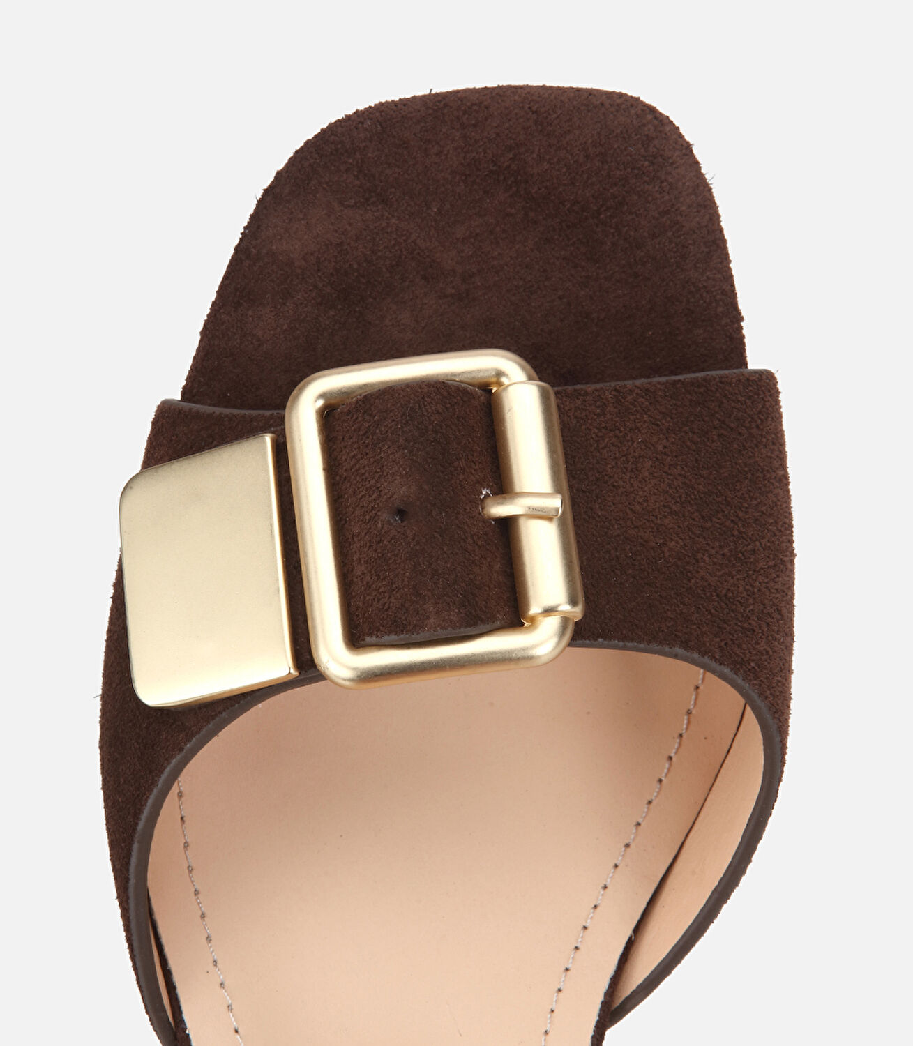 Kadın Süet Deri Kahverengi Gold Detaylı Bantlı Topuklu Sandalet