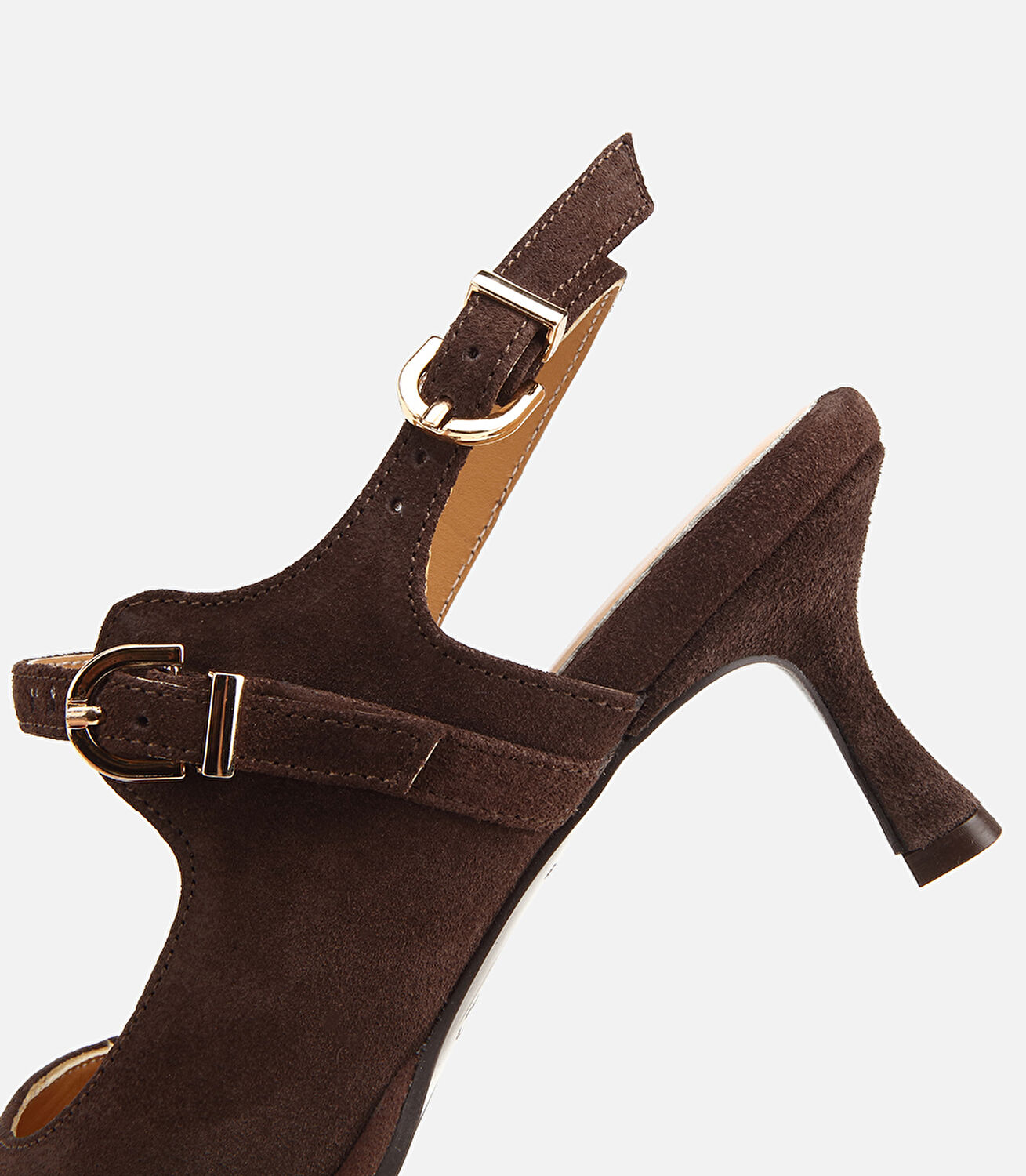 Kadın Süet Deri Kahverengi Bantlı İnce Topuklu Stiletto