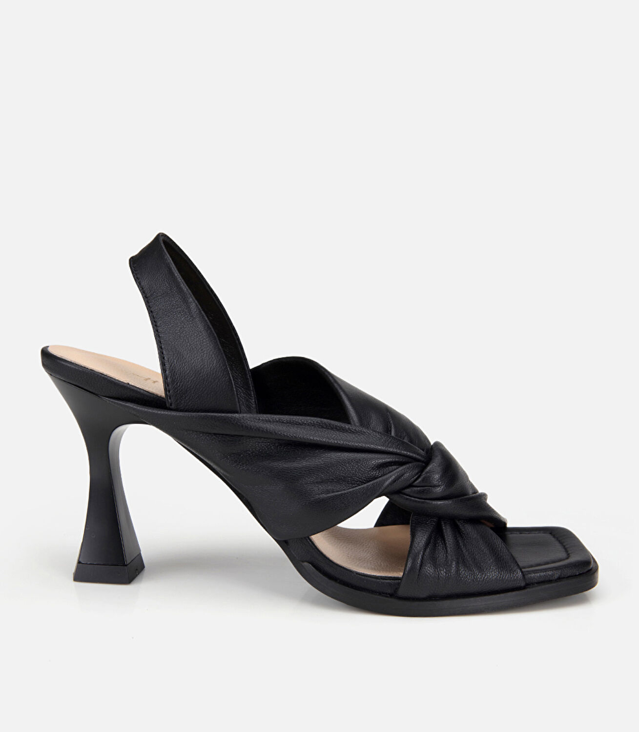 Kadın Deri Siyah Arkası Açık Topuklu Sandalet