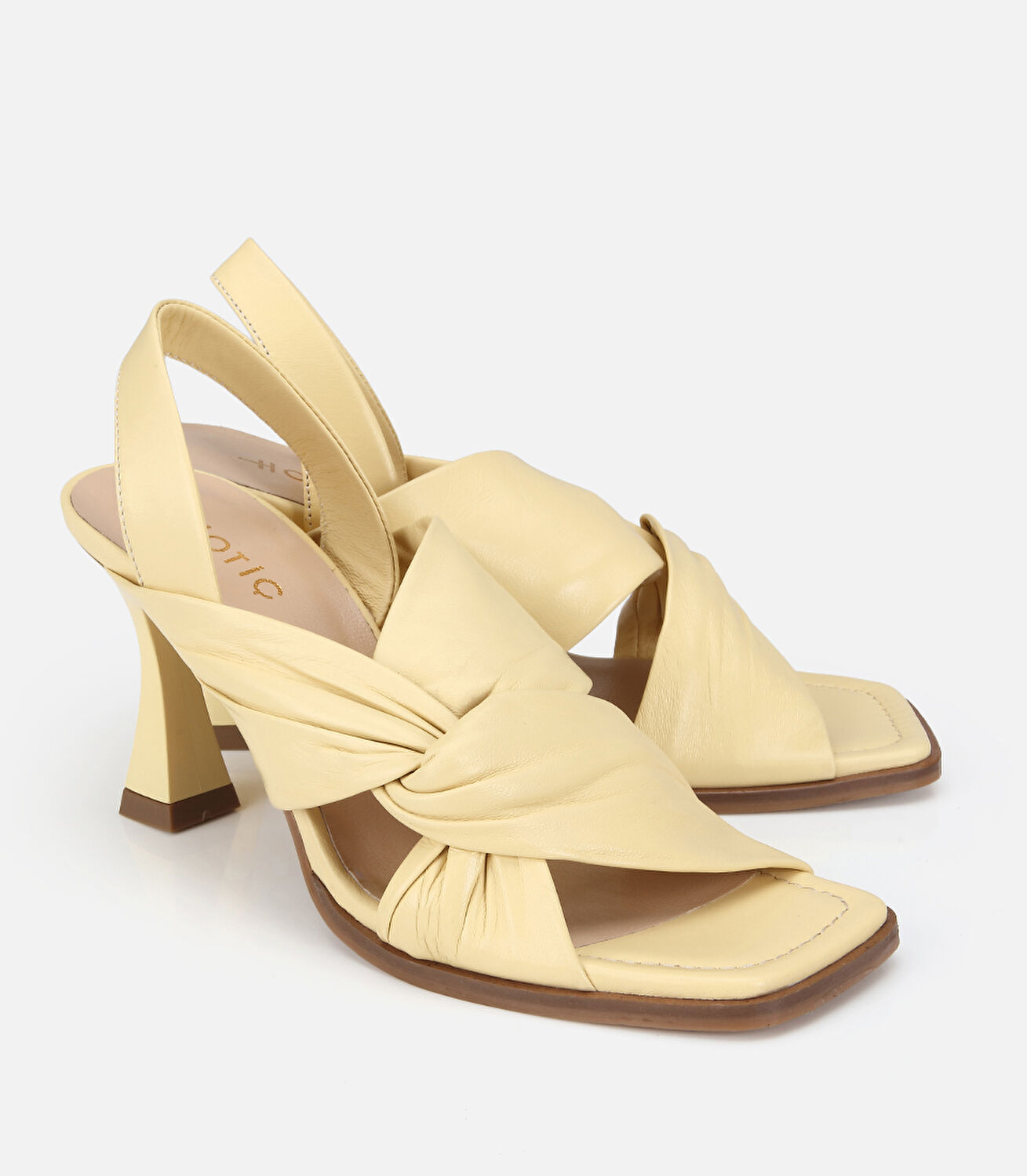 Kadın Deri Sarı Arkası Açık Topuklu Sandalet