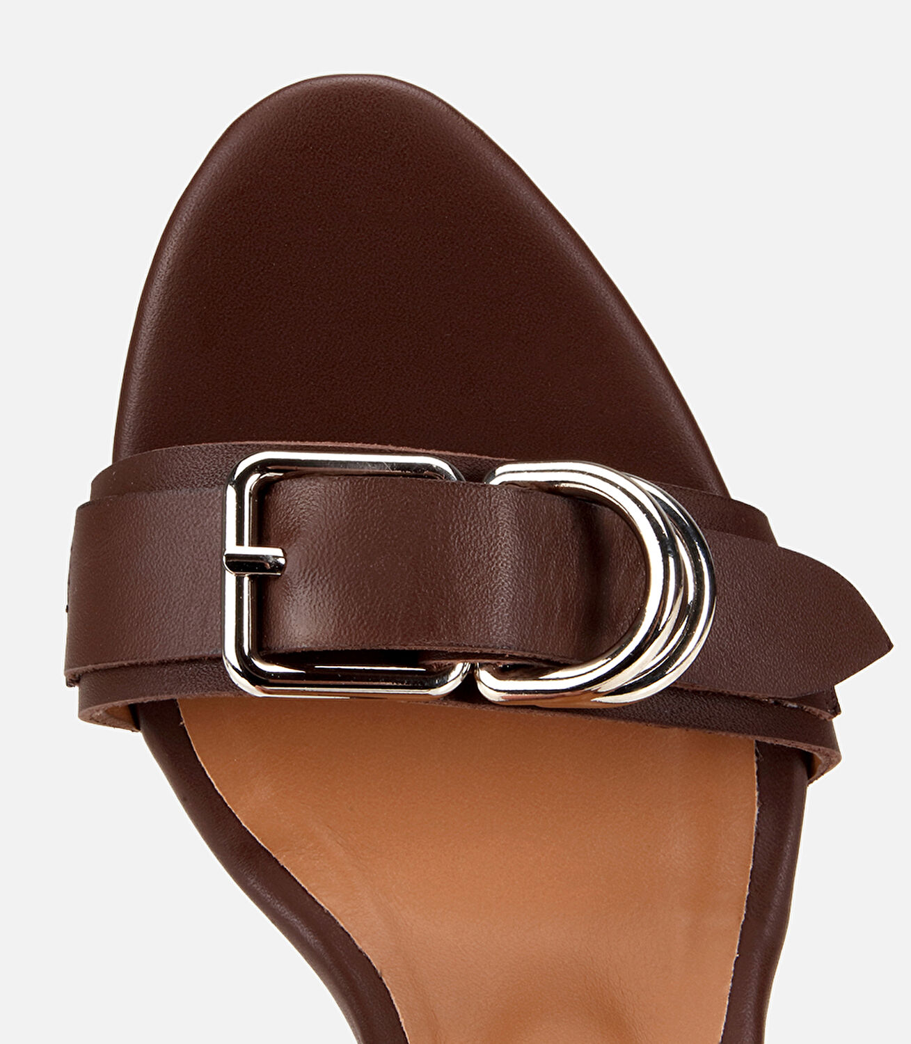 Kadın Deri Kahverengi Toka Detaylı Yüksek Topuklu Sandalet