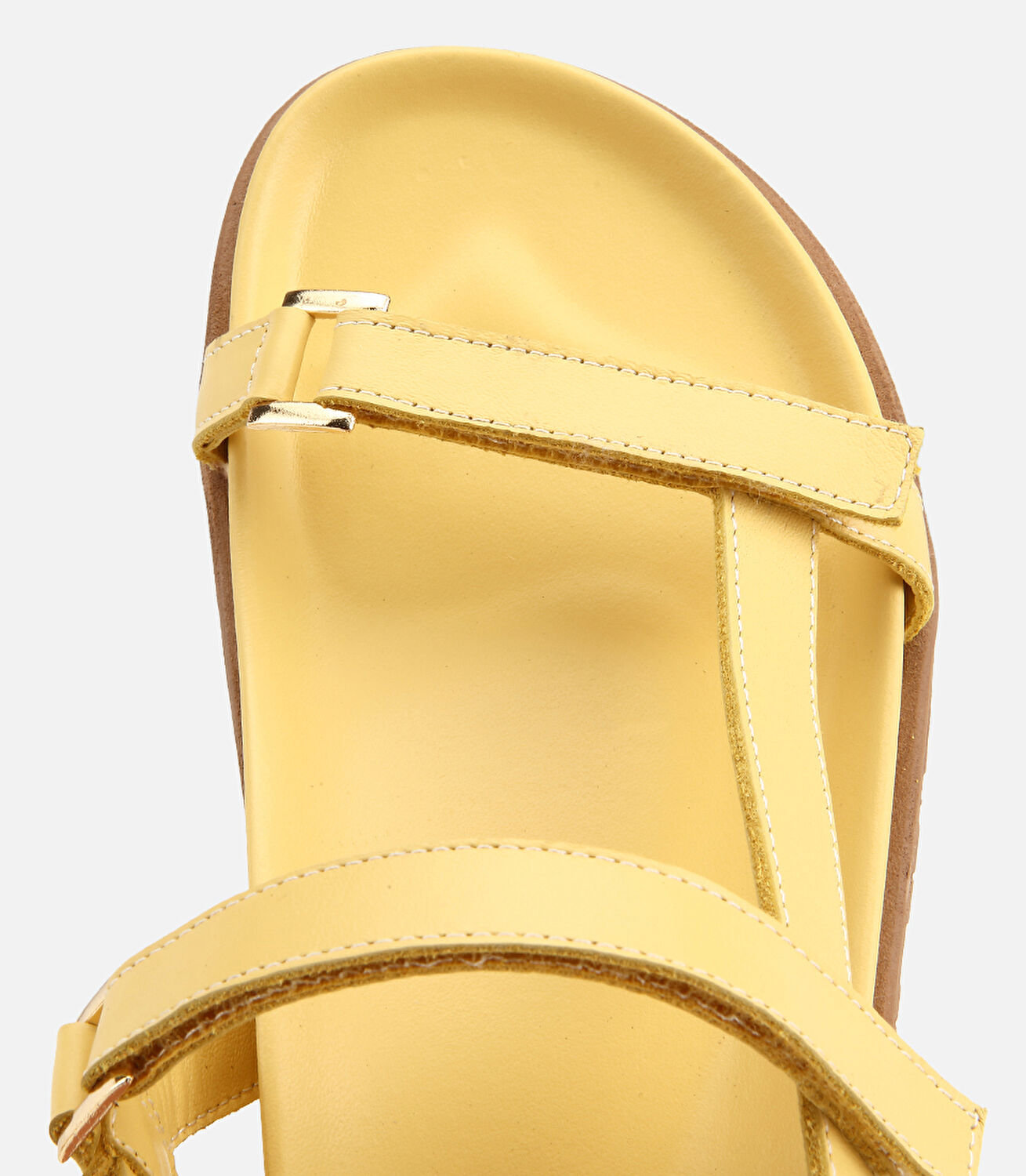 Kadın Deri Sarı İnce Bantlı Düz Sandalet