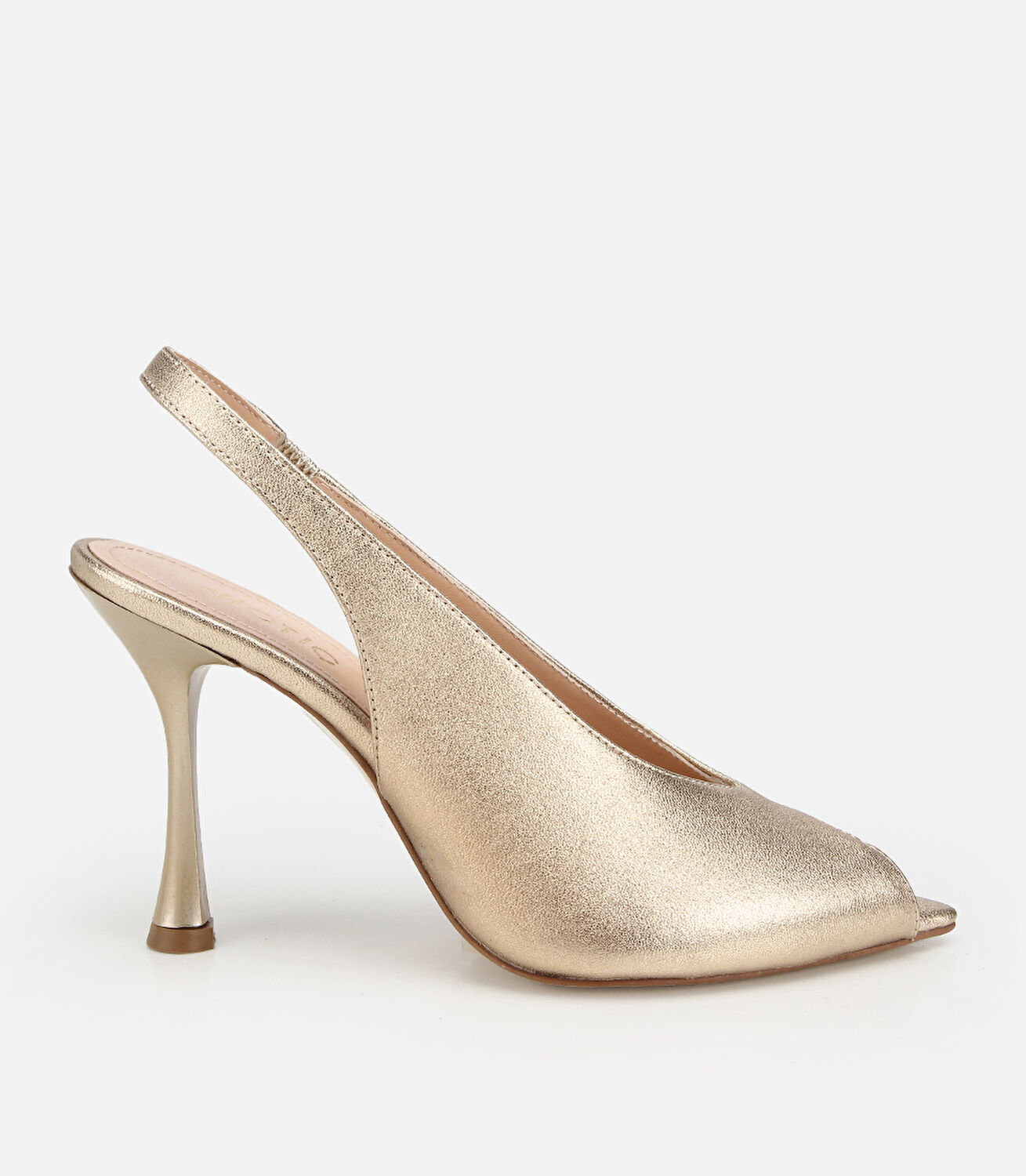 Kadın Deri Gold Burnu Açık İnce Topuklu Stiletto