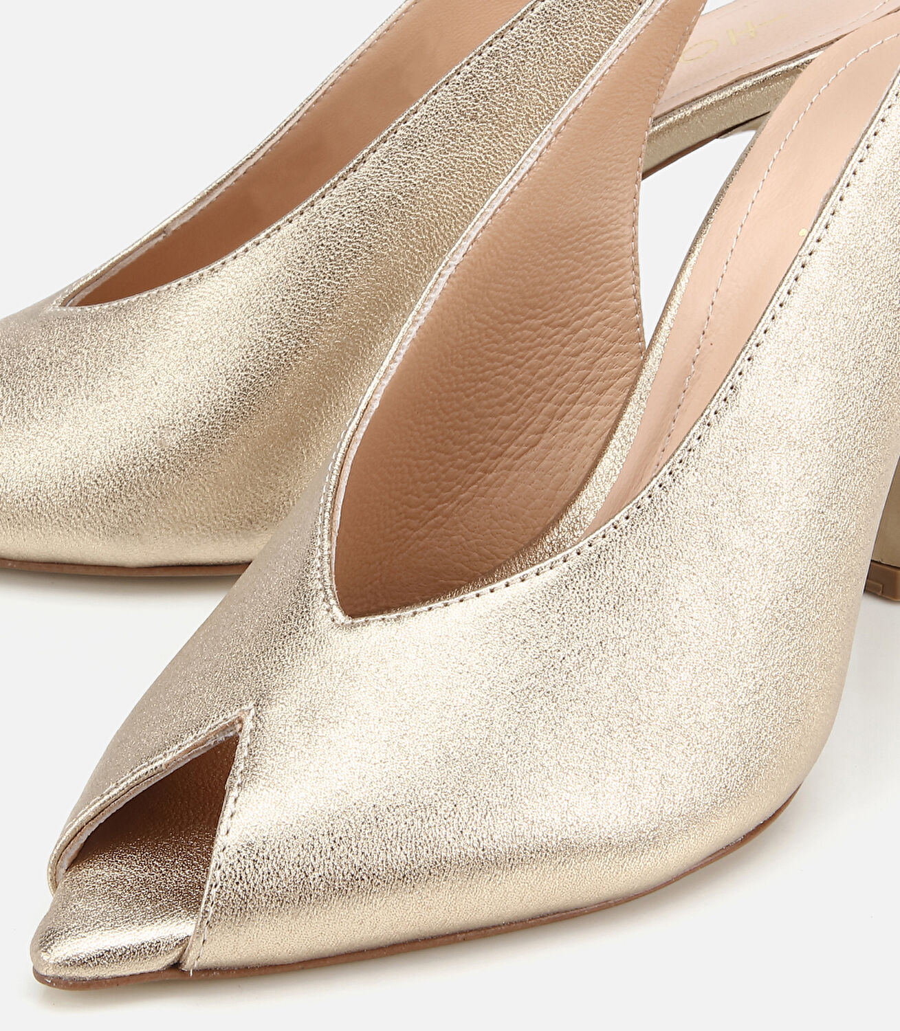 Kadın Deri Gold Burnu Açık İnce Topuklu Stiletto