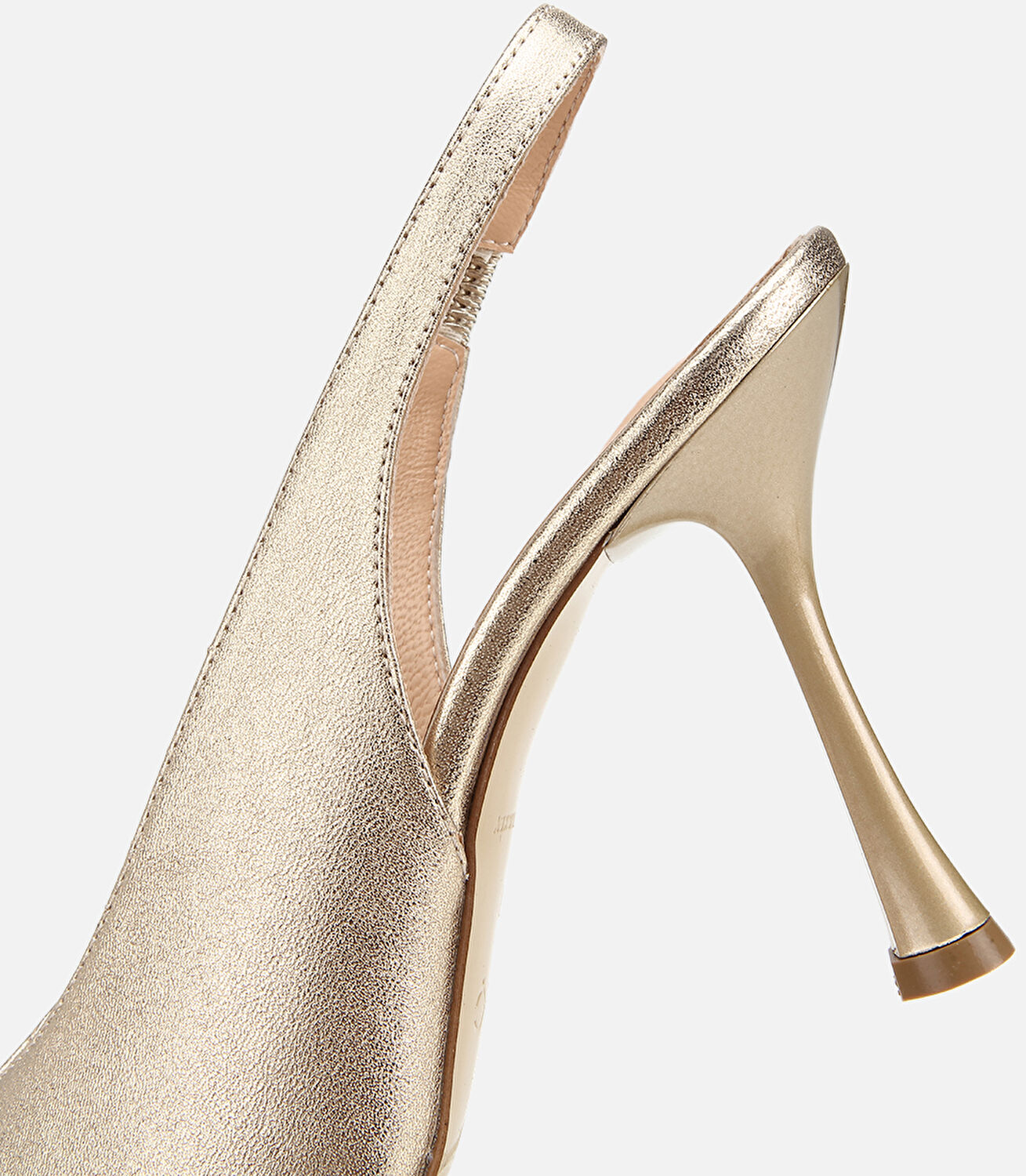 Kadın Deri Gold Burnu Açık İnce Topuklu Stiletto