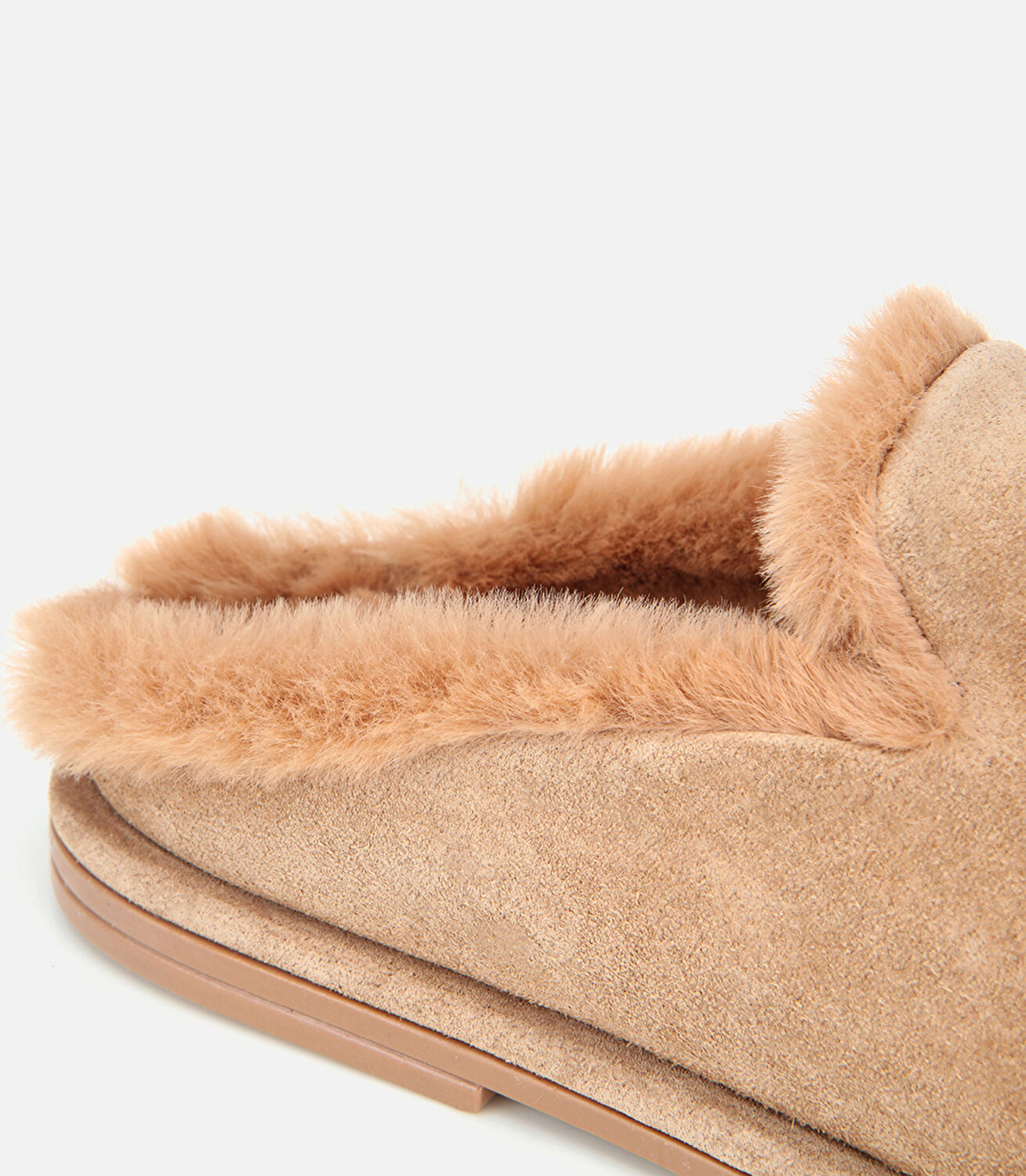 Kadın Süet Deri Bej İçi Kürklü Düz Günlük Terlik