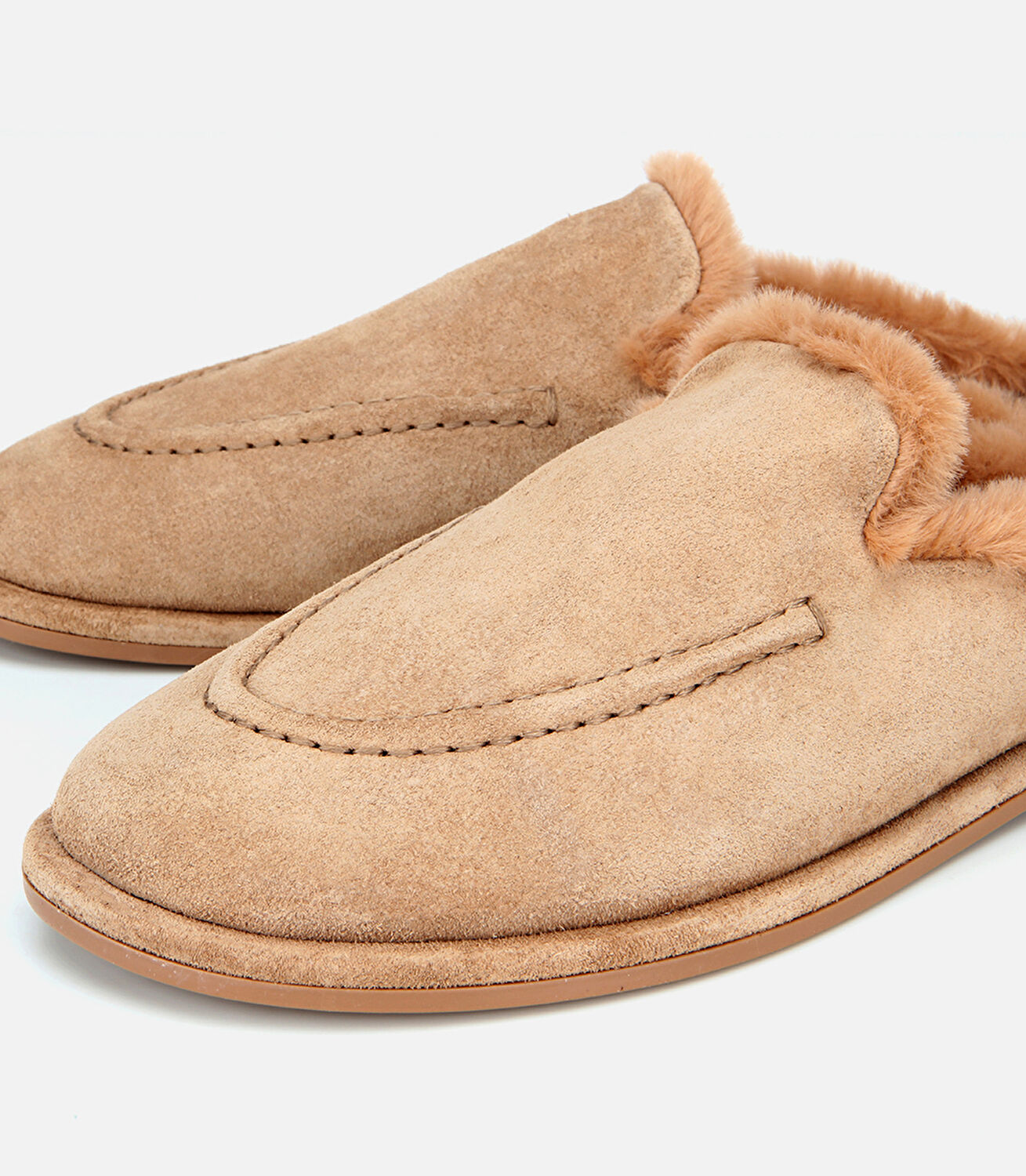 Kadın Süet Deri Bej İçi Kürklü Düz Günlük Terlik