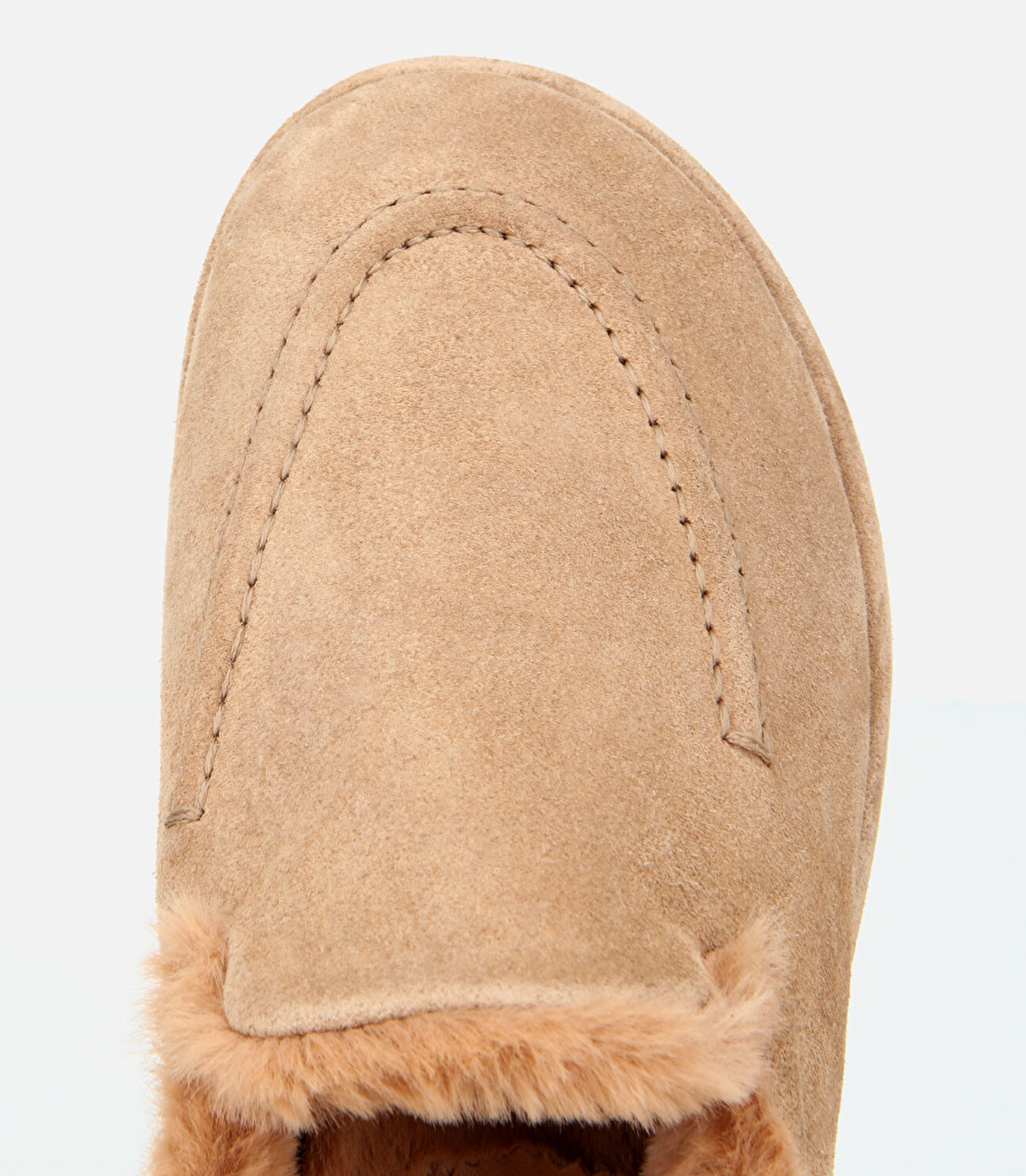 Kadın Süet Deri Bej İçi Kürklü Düz Günlük Terlik