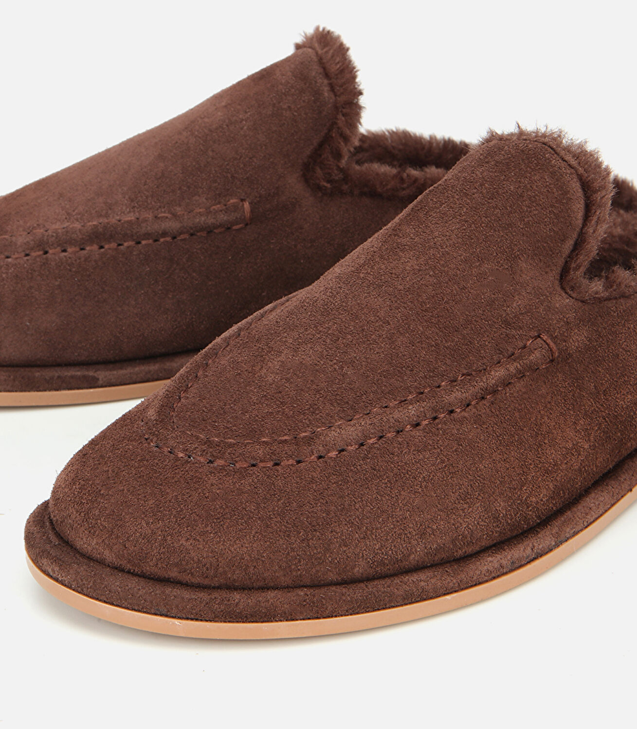 Kadın Süet Deri Kahverengi İçi Kürklü Düz Günlük Terlik