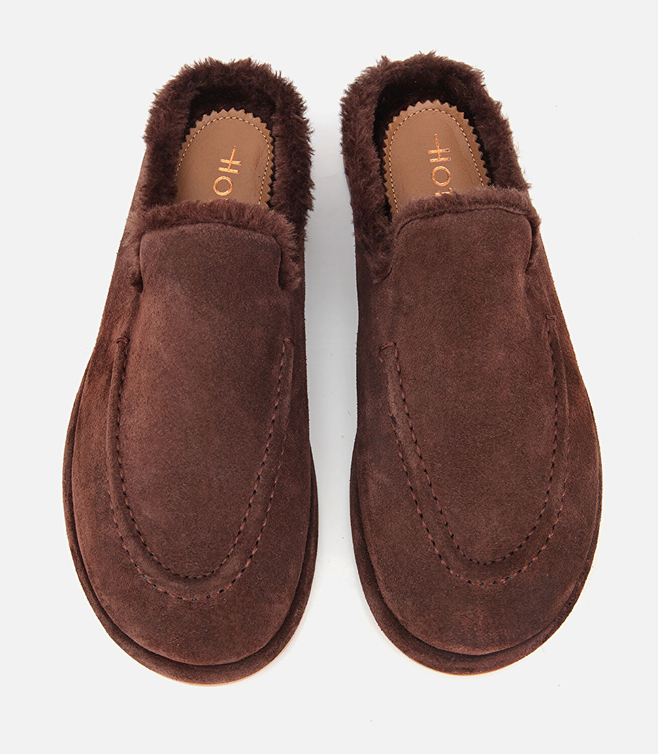 Kadın Süet Deri Kahverengi İçi Kürklü Düz Günlük Terlik