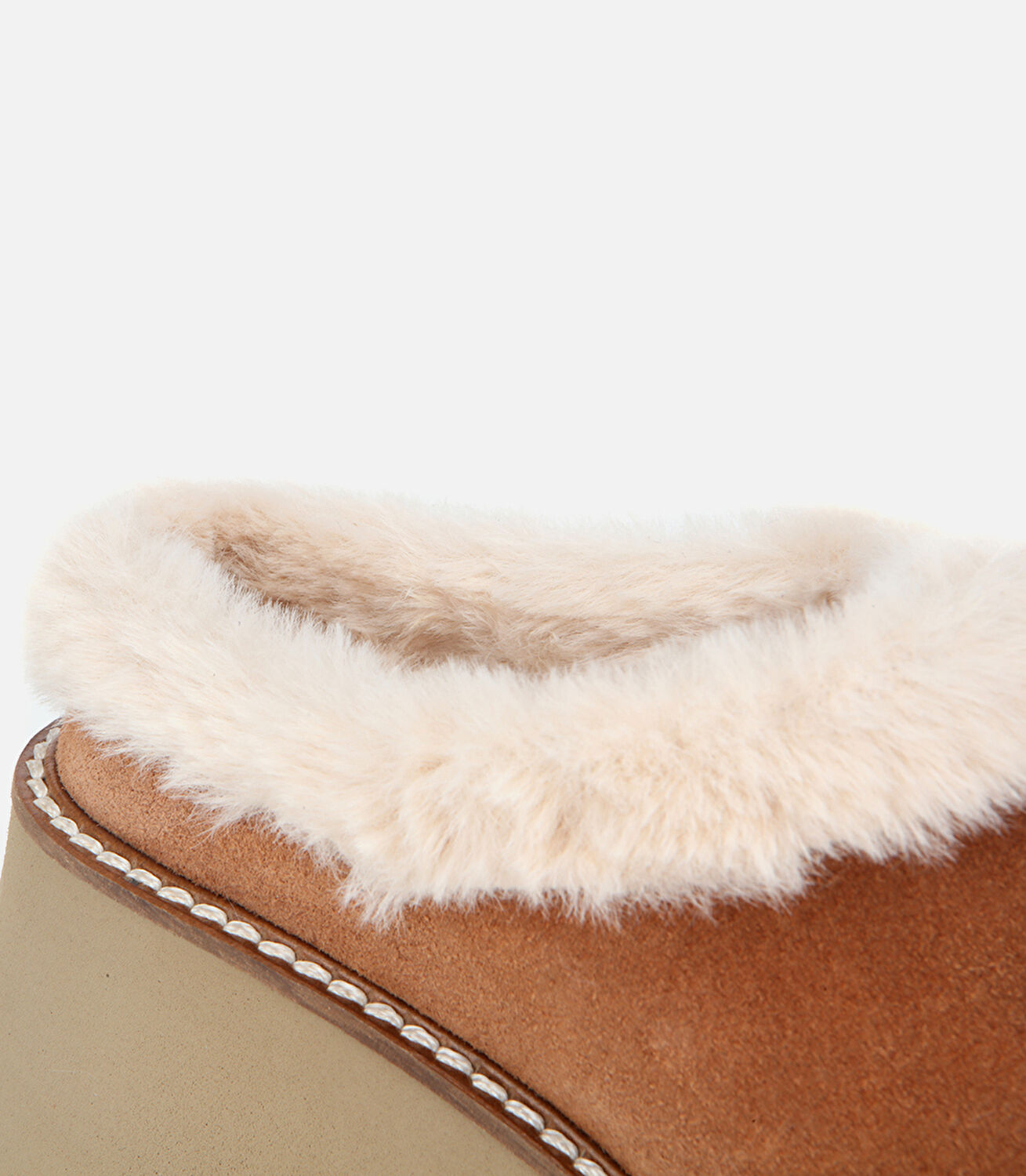 Kadın Süet Deri Taba Kürk Detaylı Kalın Tabanlı Terlik