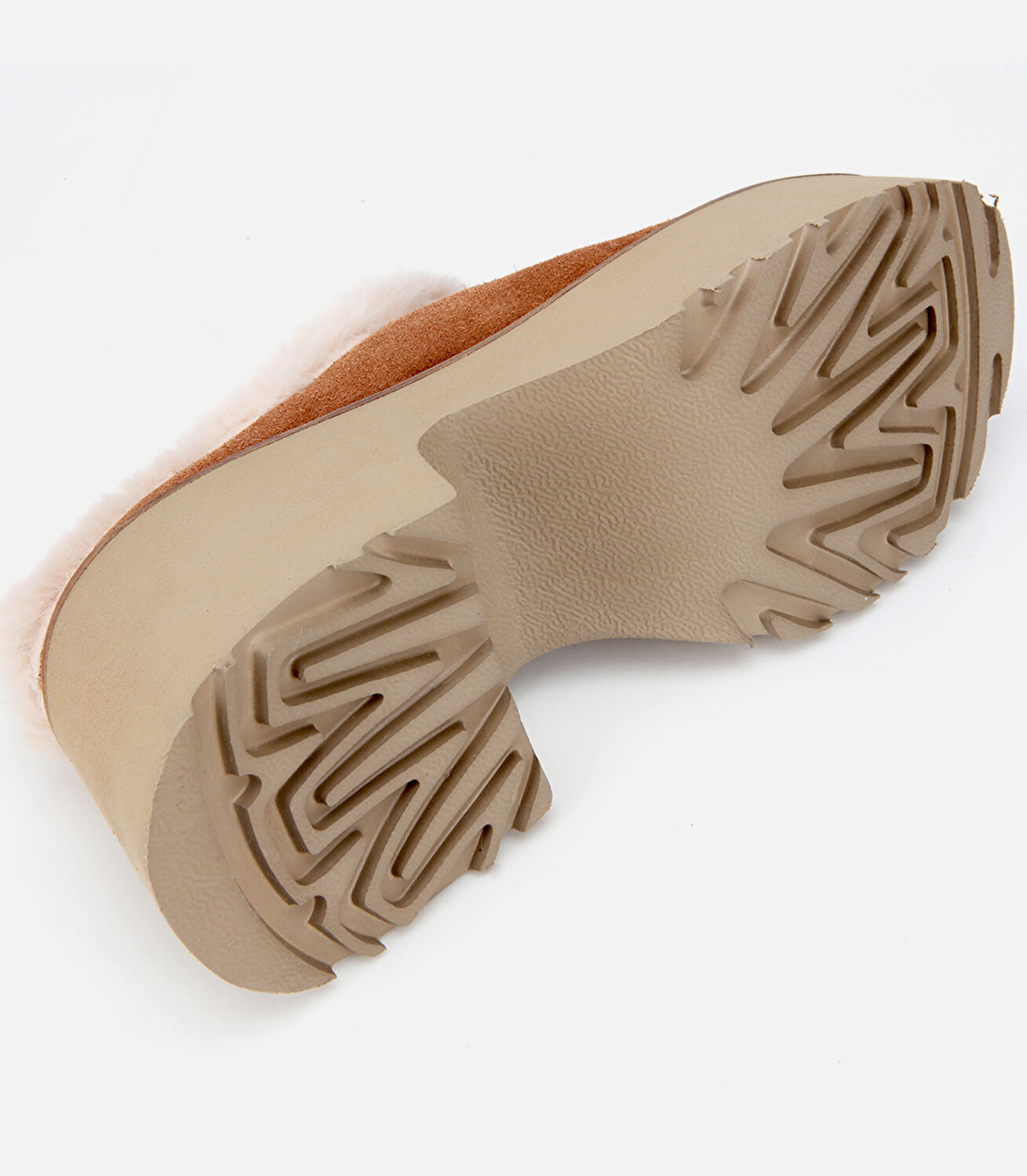 Kadın Süet Deri Taba Kürk Detaylı Kalın Tabanlı Terlik