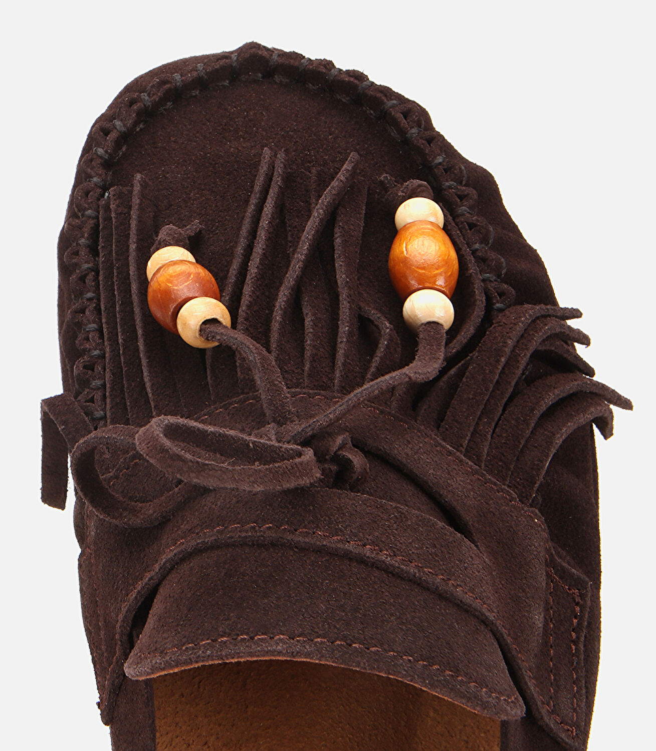 Kadın Süet Deri Kahverengi Püsküllü Kalın Tabanlı Terlik