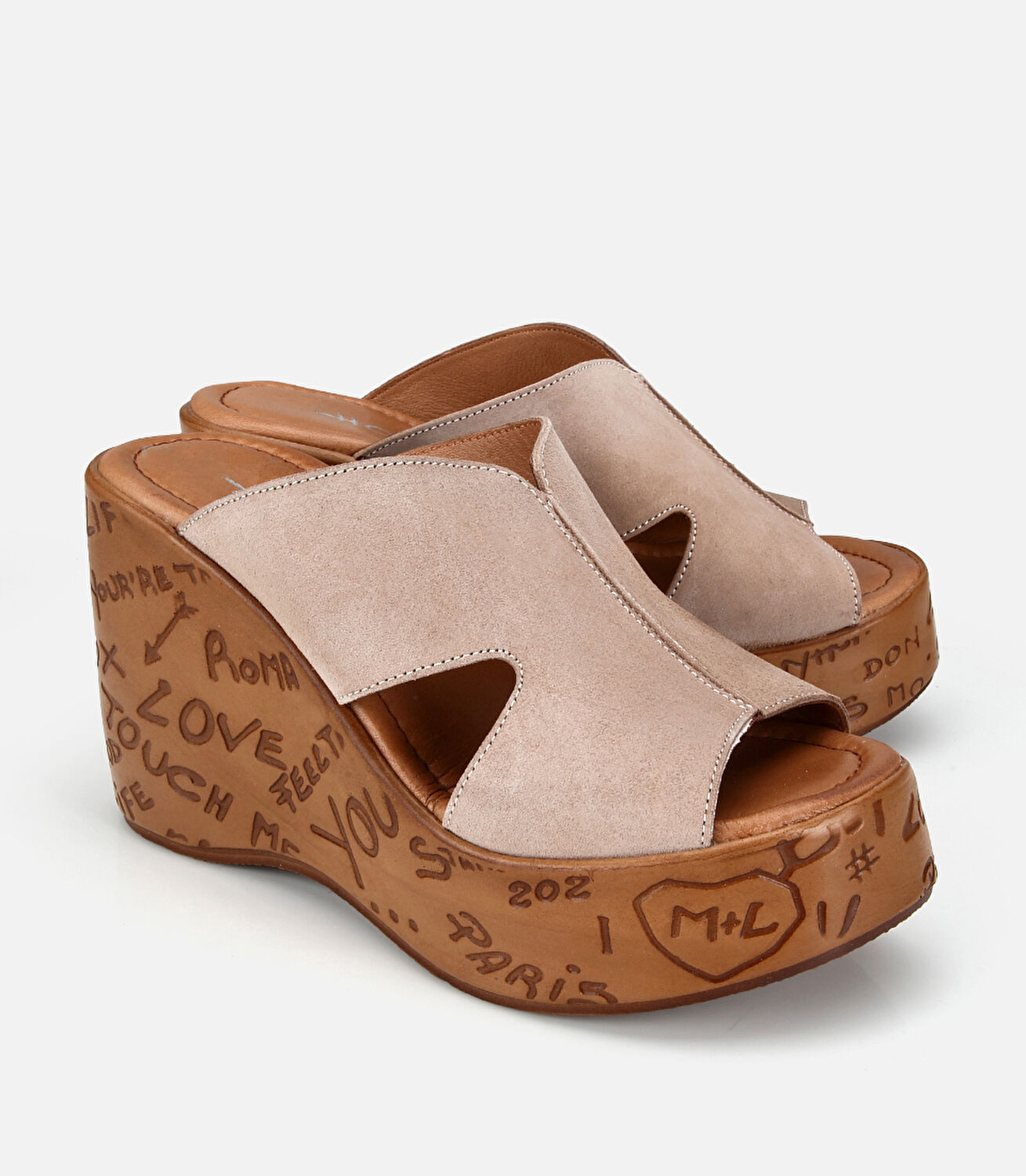 Kadın Deri Bej Burnu Açık Kalın Tabanlı Terlik