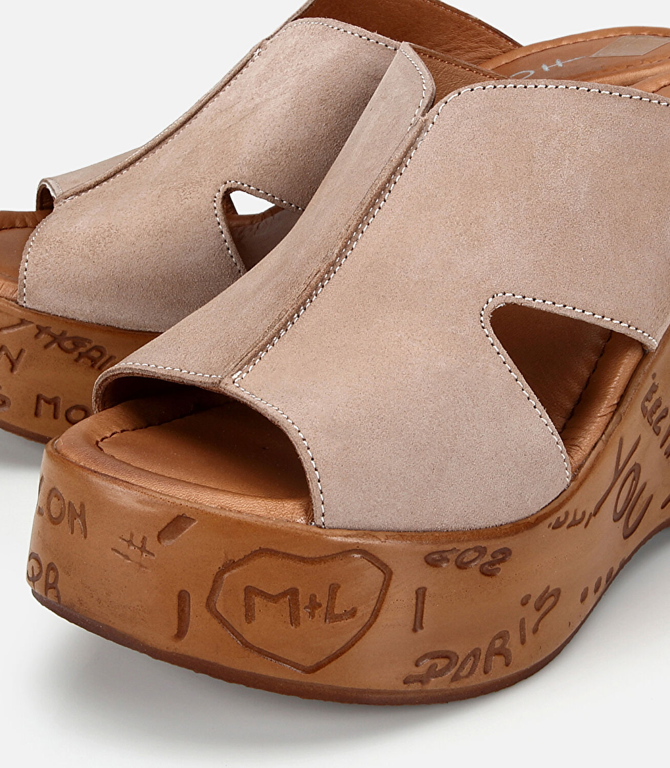 Kadın Deri Bej Burnu Açık Kalın Tabanlı Terlik