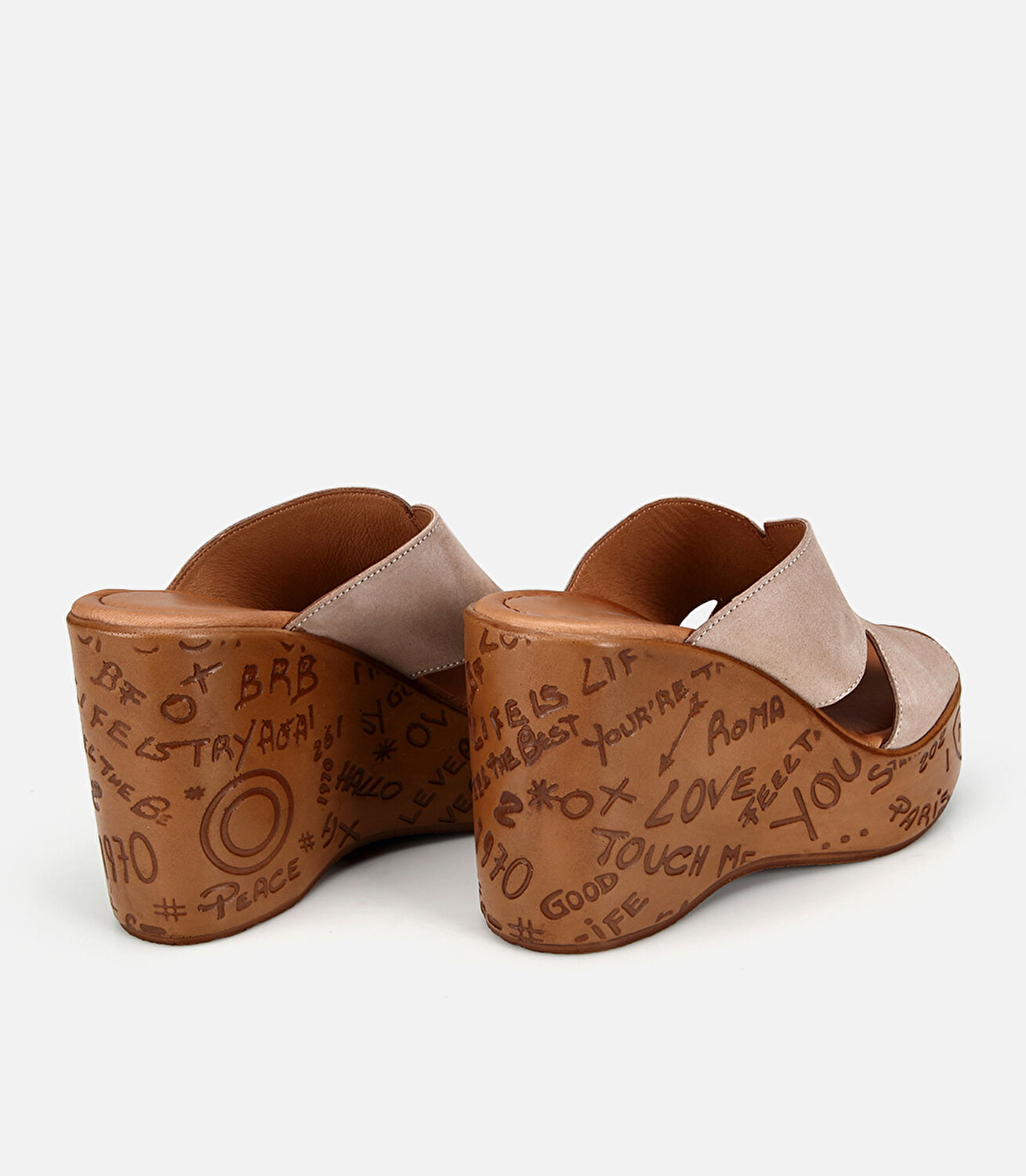 Kadın Deri Bej Burnu Açık Kalın Tabanlı Terlik