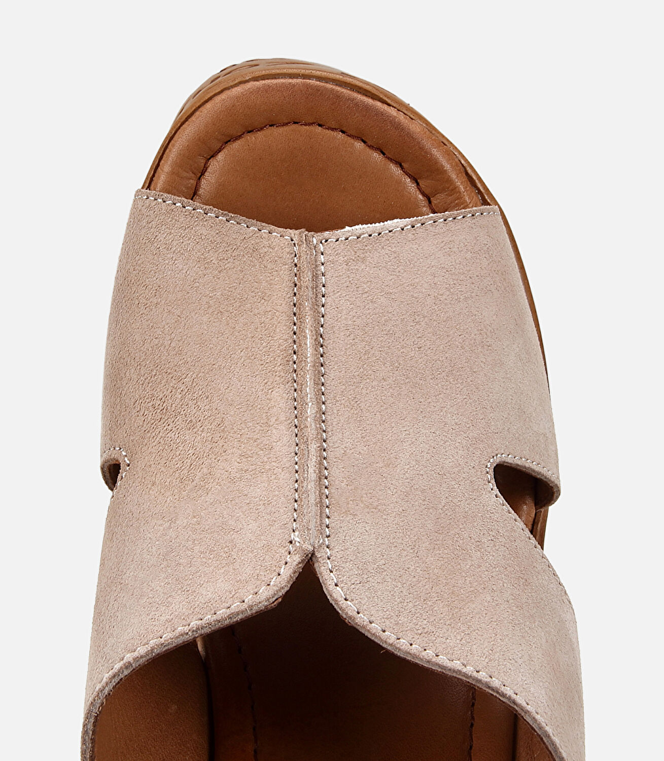 Kadın Deri Bej Burnu Açık Kalın Tabanlı Terlik