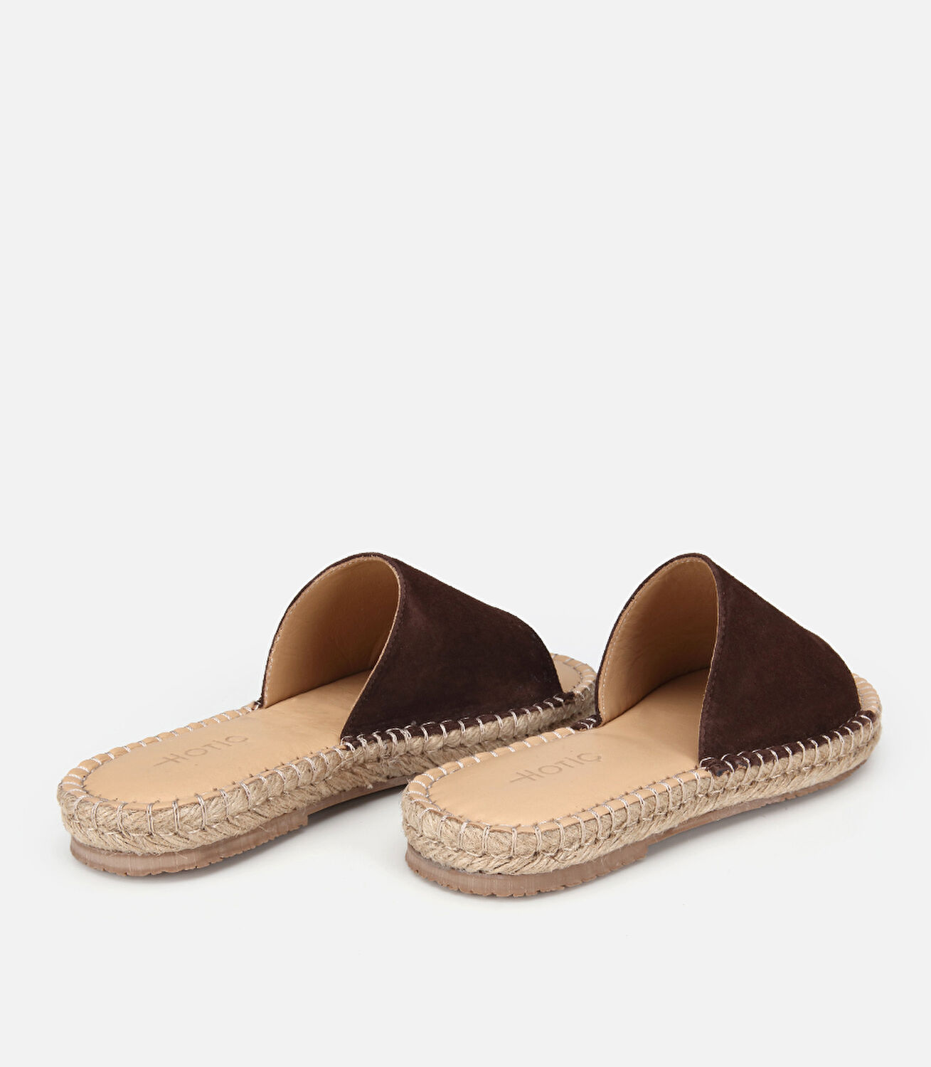 Kadın Süet Deri Kahverengi Hasır Tabanlı Düz Terlik