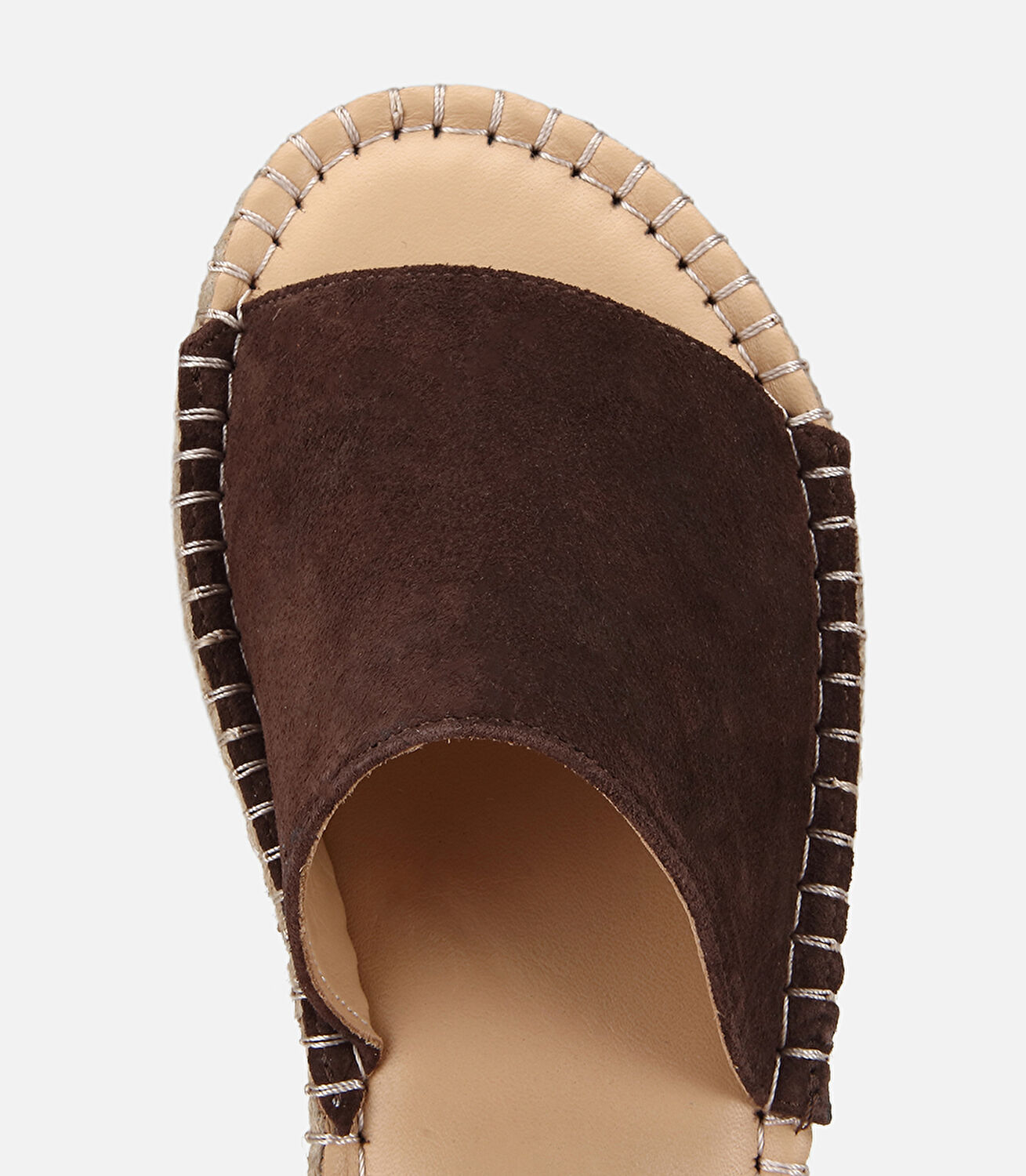 Kadın Süet Deri Kahverengi Hasır Tabanlı Düz Terlik