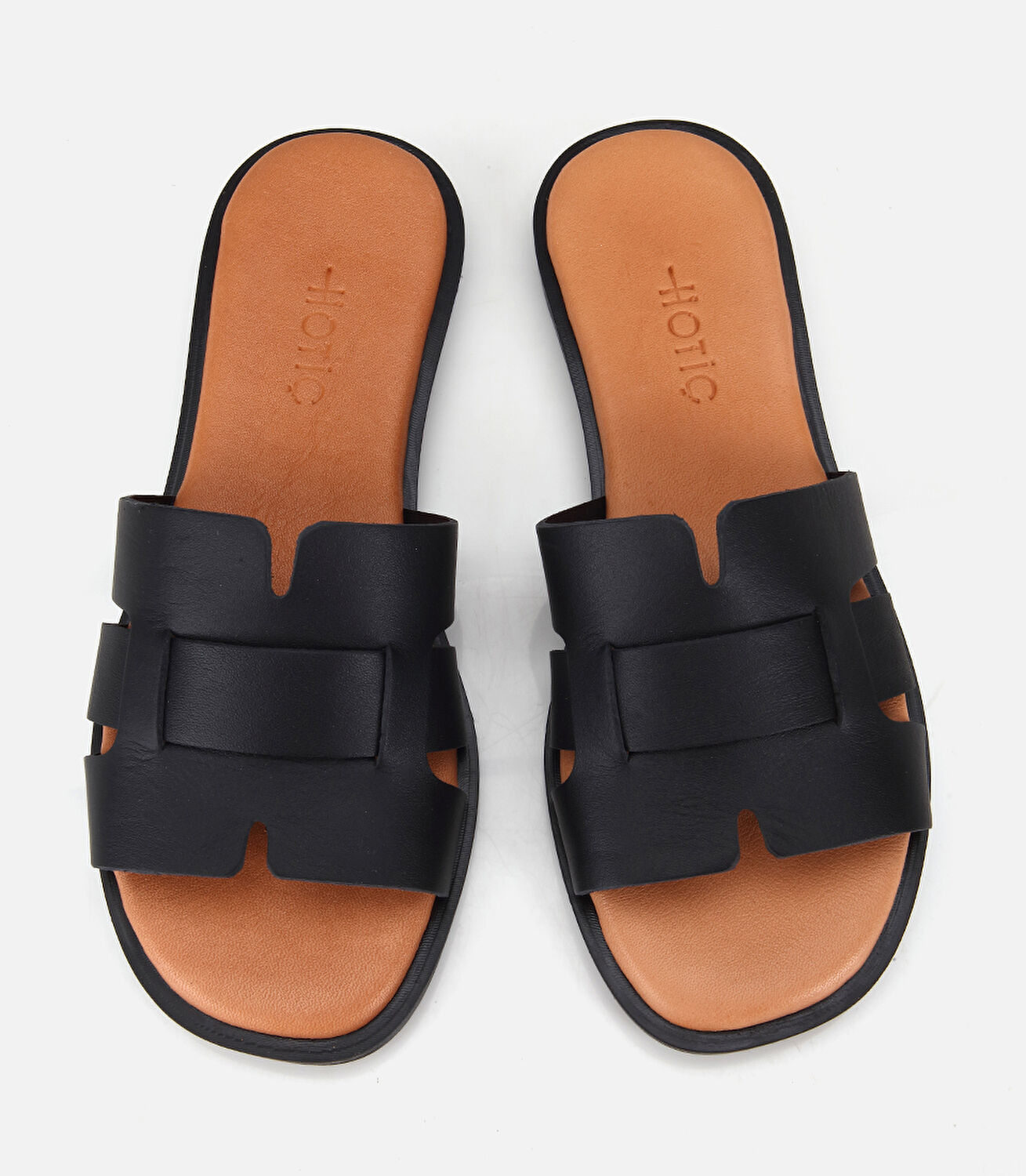 Kadın Deri Siyah Yumuşak Dokulu Düz Terlik