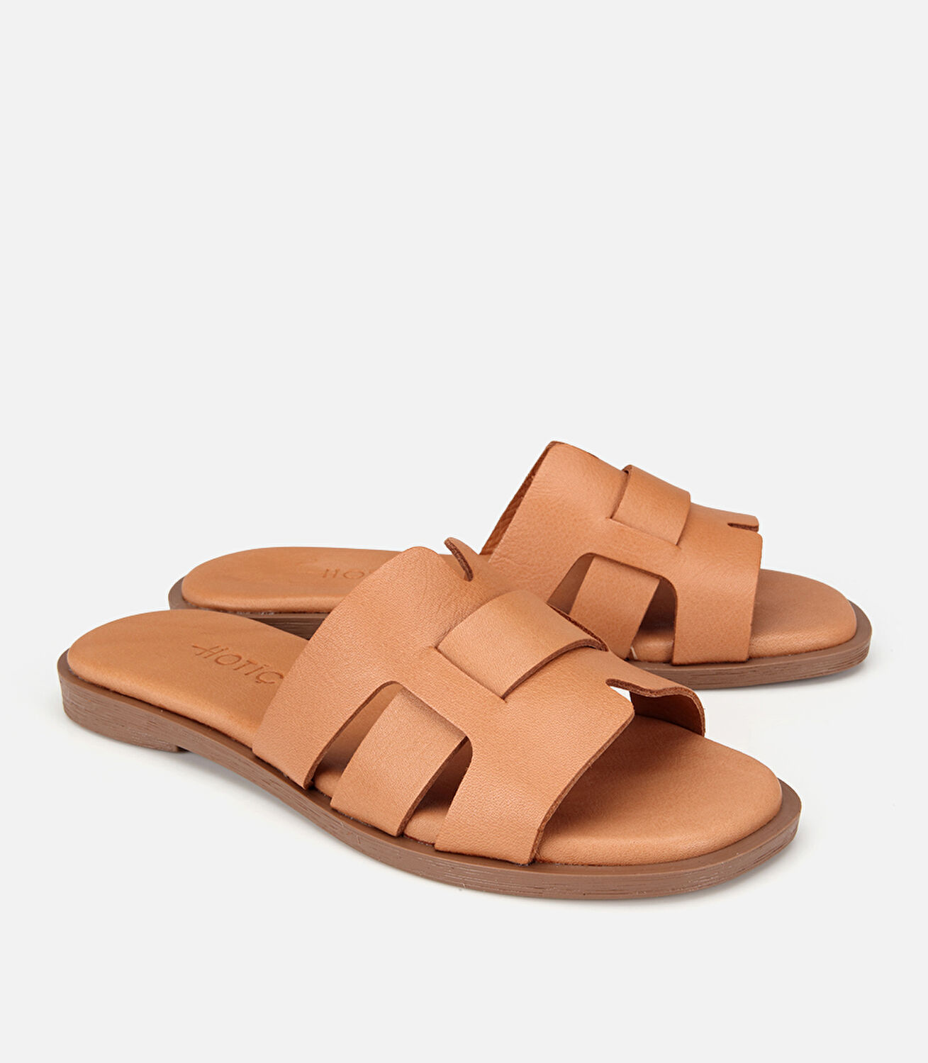 Kadın Deri Taba Yumuşak Dokulu Düz Terlik