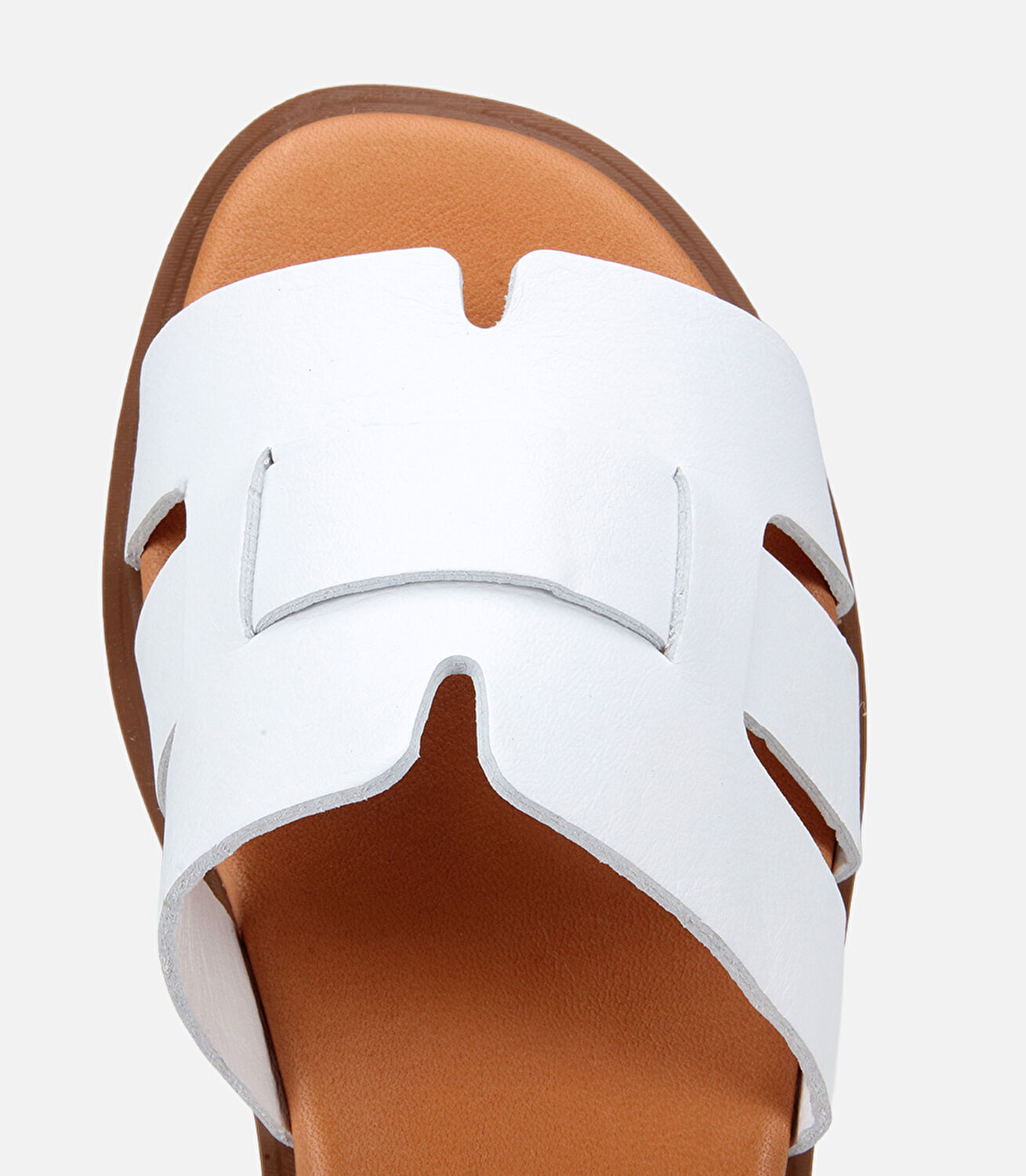 Kadın Deri Beyaz Yumuşak Dokulu Düz Terlik