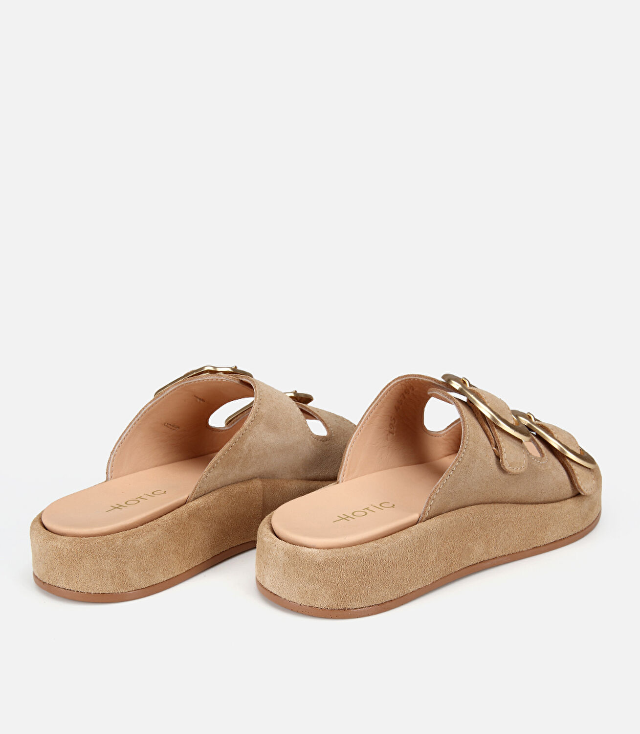 Kadın Süet Deri Bej Gold Tokalı Düz Terlik
