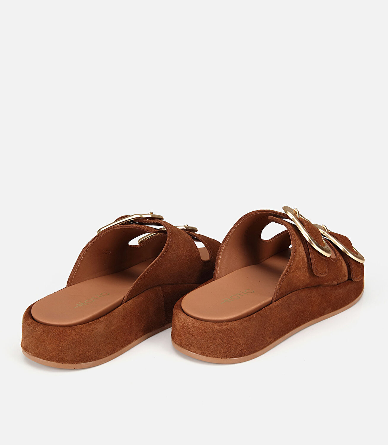 Kadın Süet Deri Taba Gold Tokalı Düz Terlik