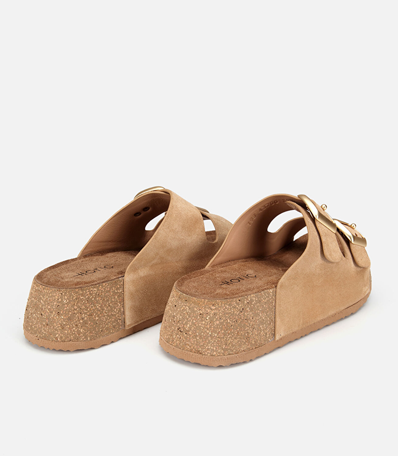 Kadın Deri Bej Toka Detaylı Kalın Tabanlı Düz Terlik