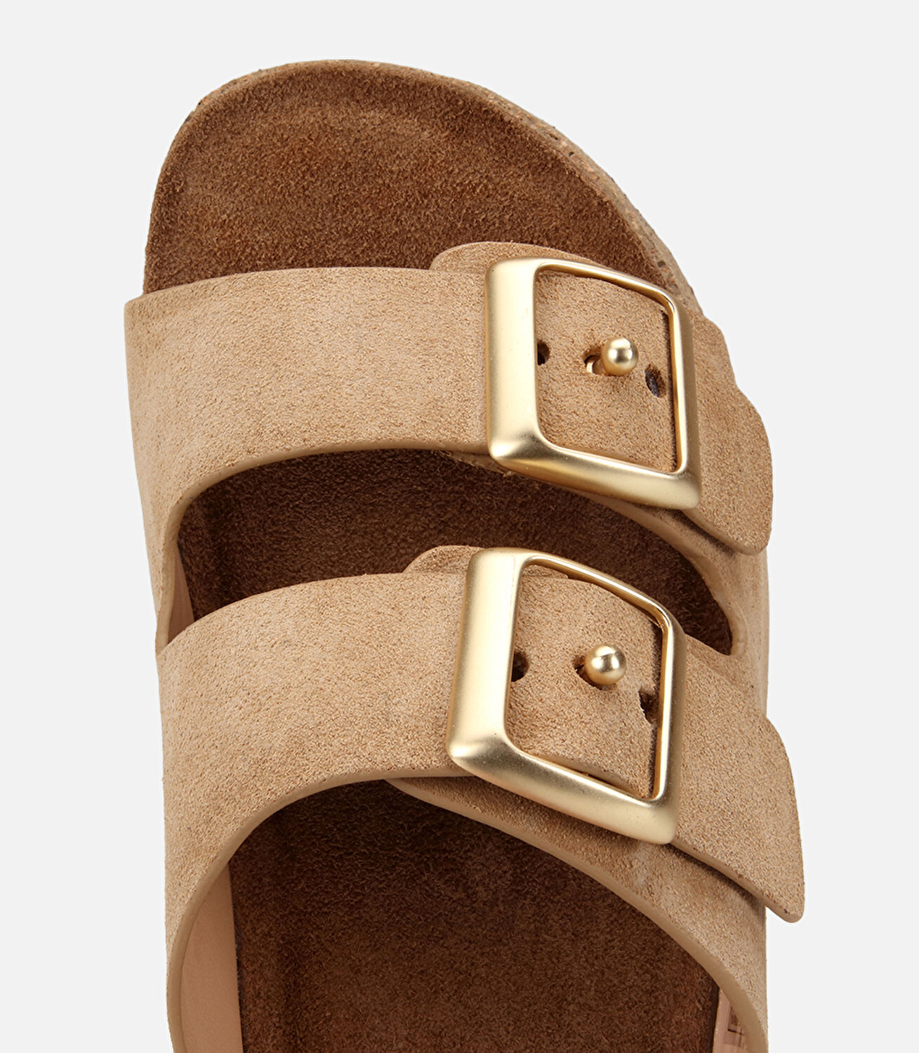 Kadın Deri Bej Toka Detaylı Kalın Tabanlı Düz Terlik