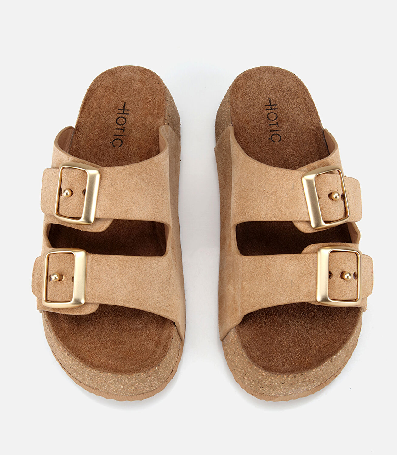 Kadın Deri Bej Toka Detaylı Kalın Tabanlı Düz Terlik